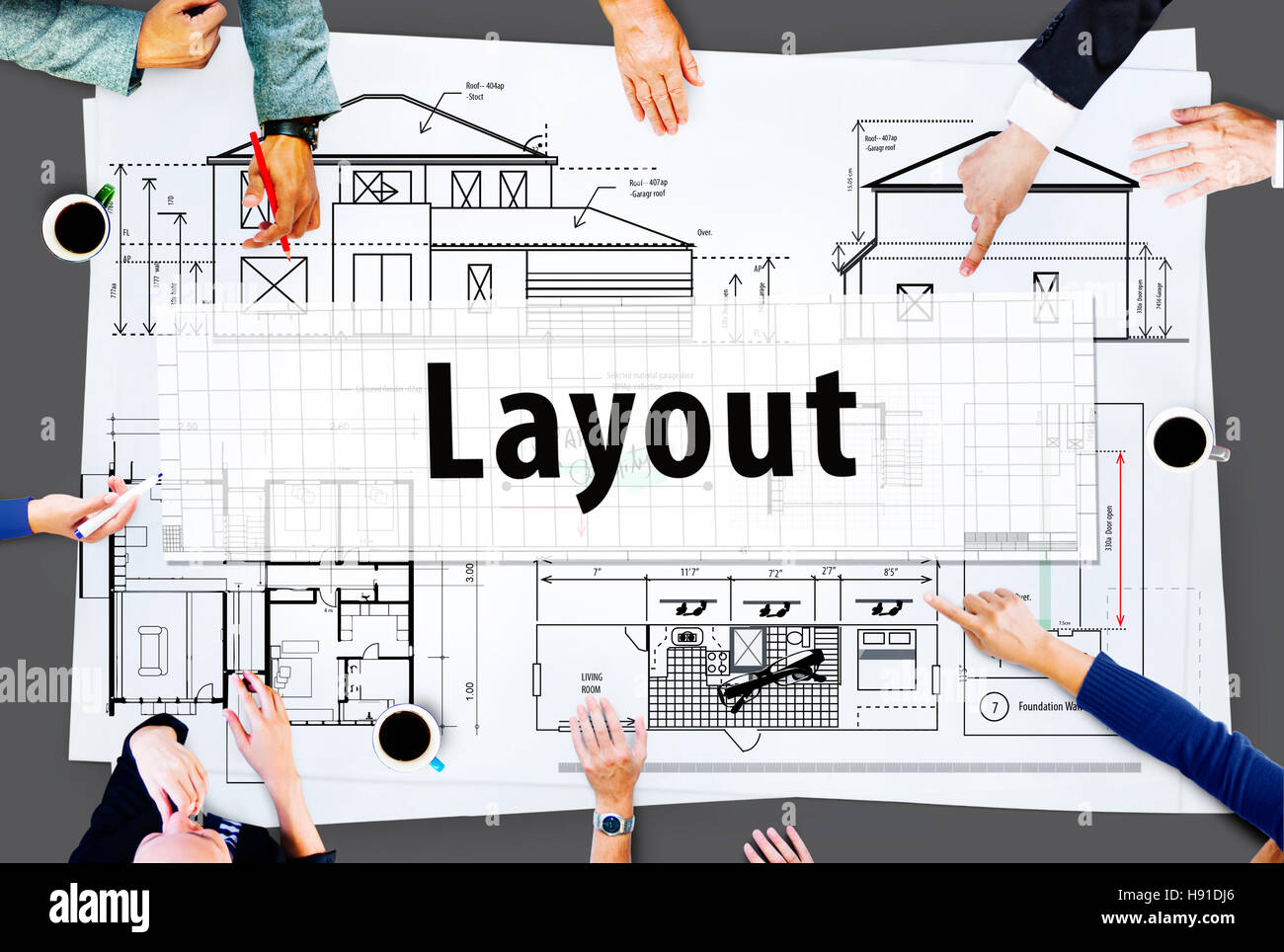 Layout Architekt Konstrukt Designkonzept Zeichnung Stockfoto