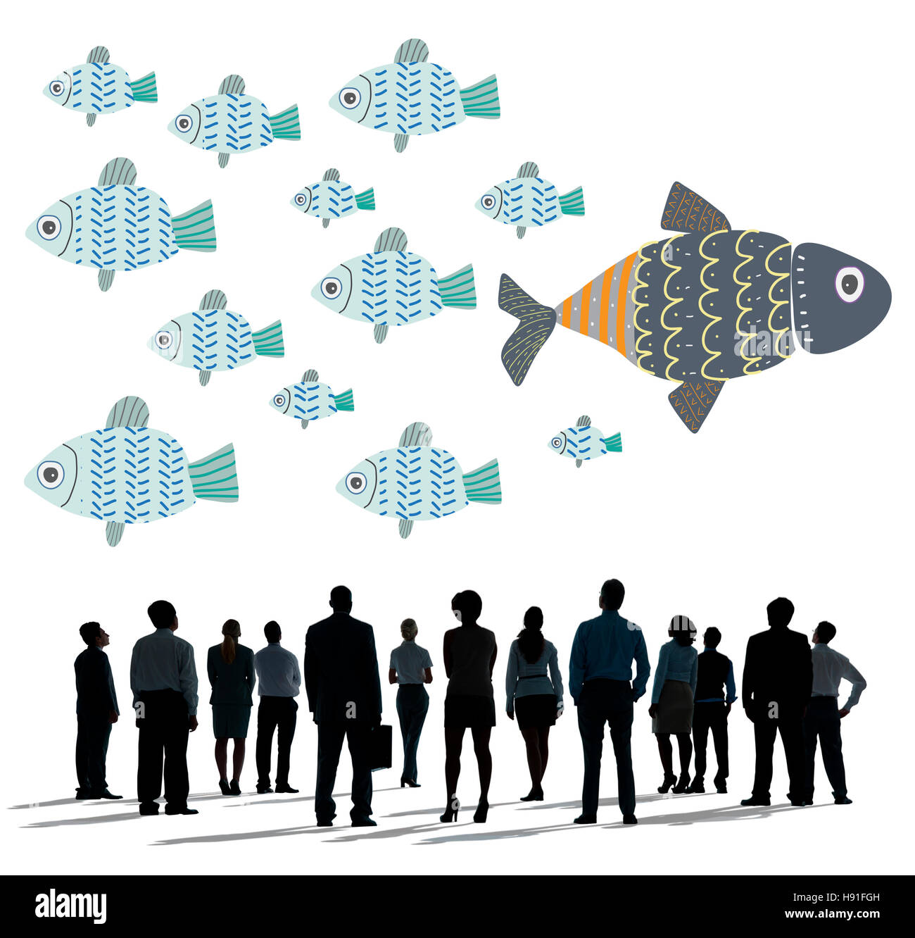 Individualität einzigartig verschiedene Fische Grafikkonzept Stockfoto