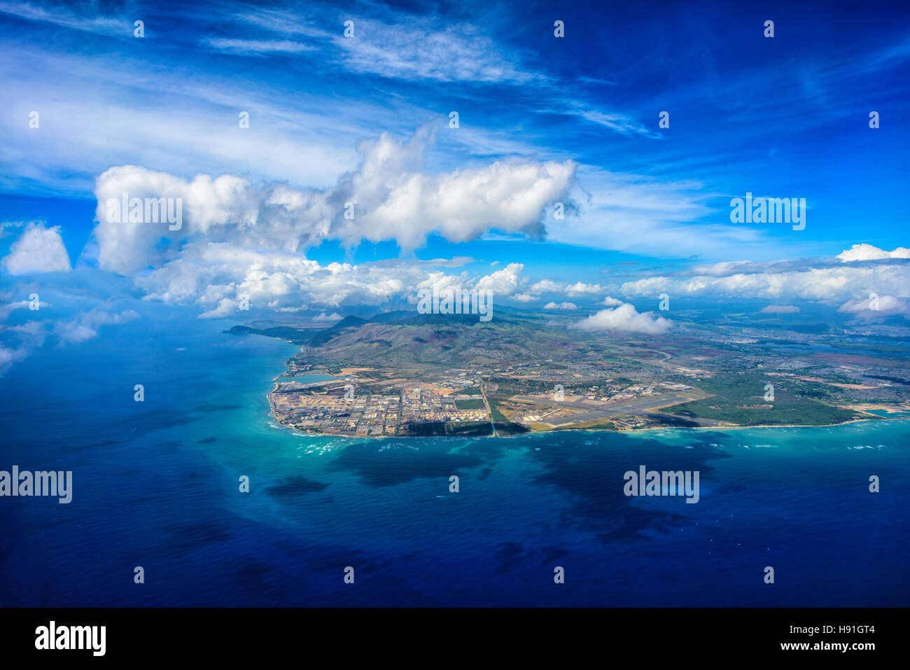 Luftaufnahme der Insel von Oahu, Hawaii, Vereinigte Staaten Stockfoto