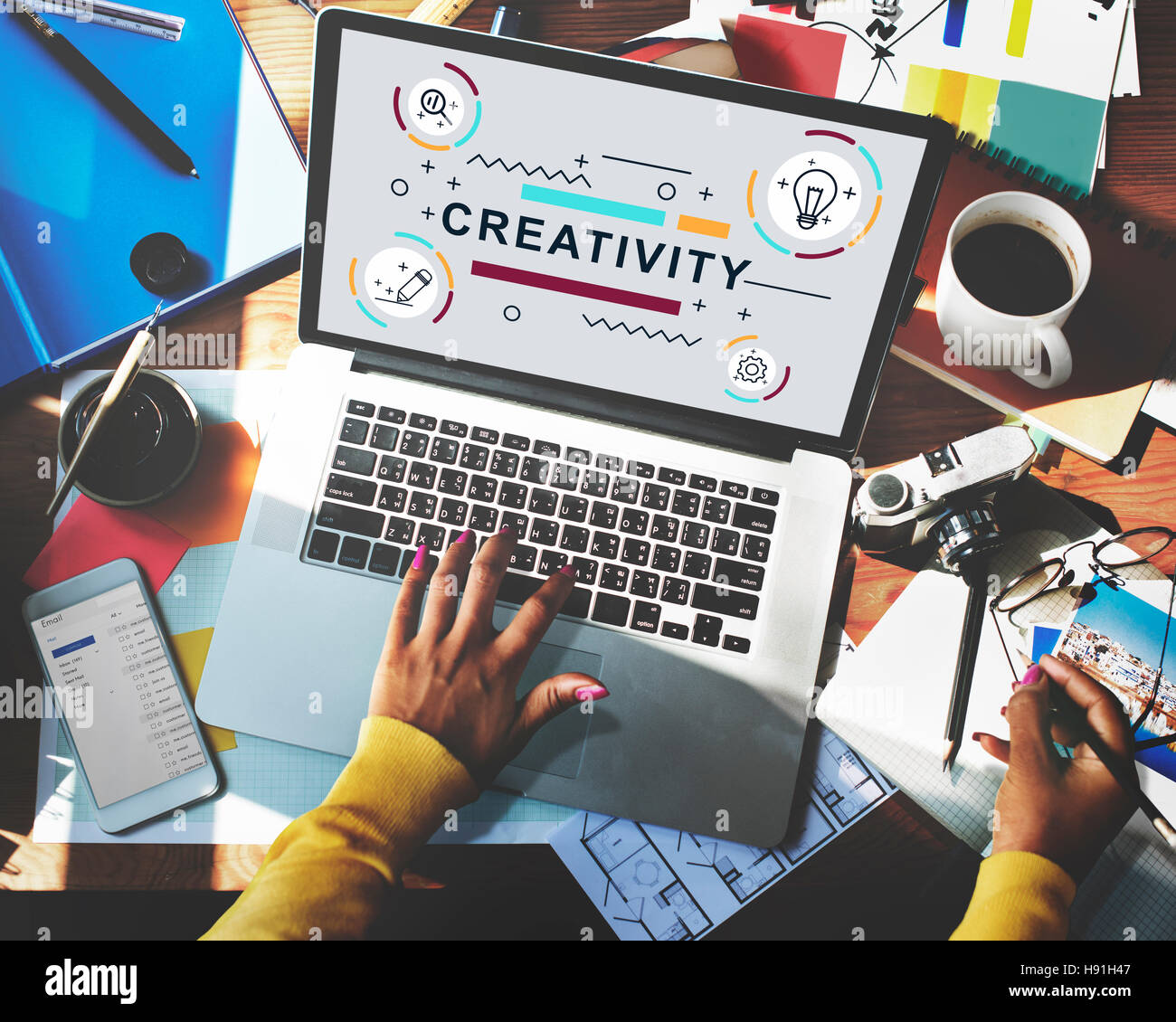 Kreativität Ideen Design Erfindung Grafikkonzept Stockfoto