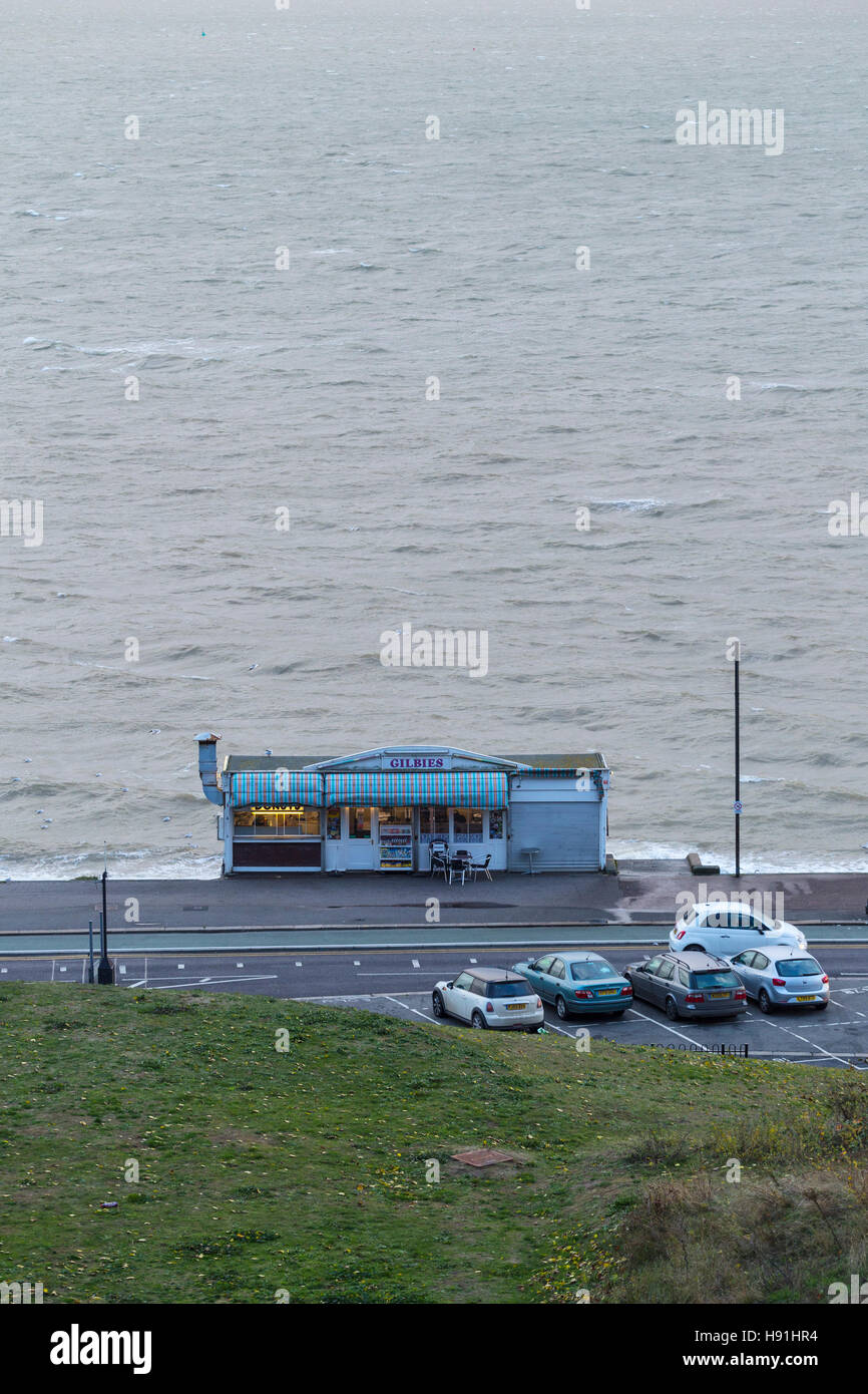 Gilbies Beach Cafe am Strand von Westcliff-on-Sea Stockfoto