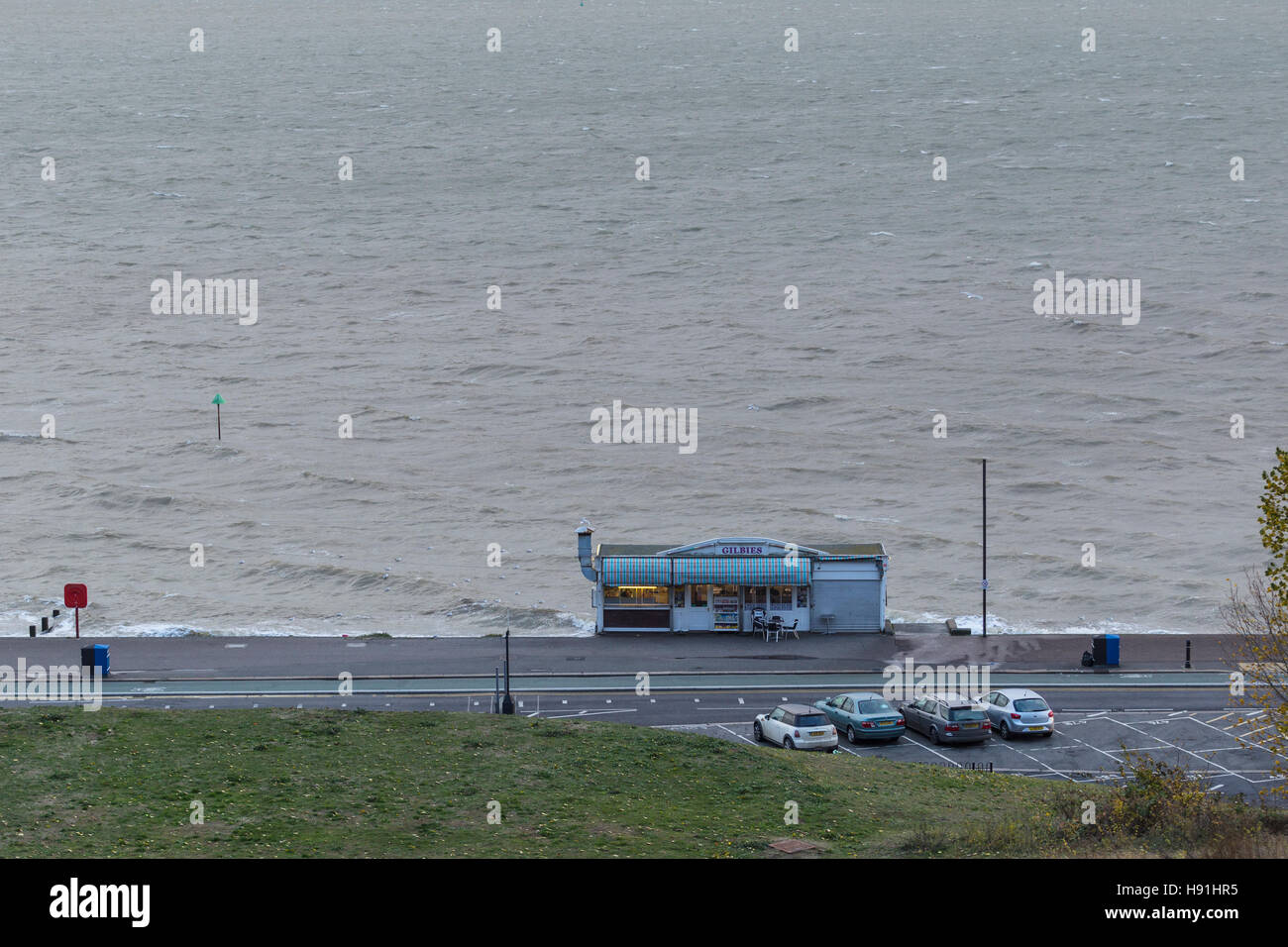 Gilbies Beach Cafe am Strand von Westcliff-on-Sea Stockfoto