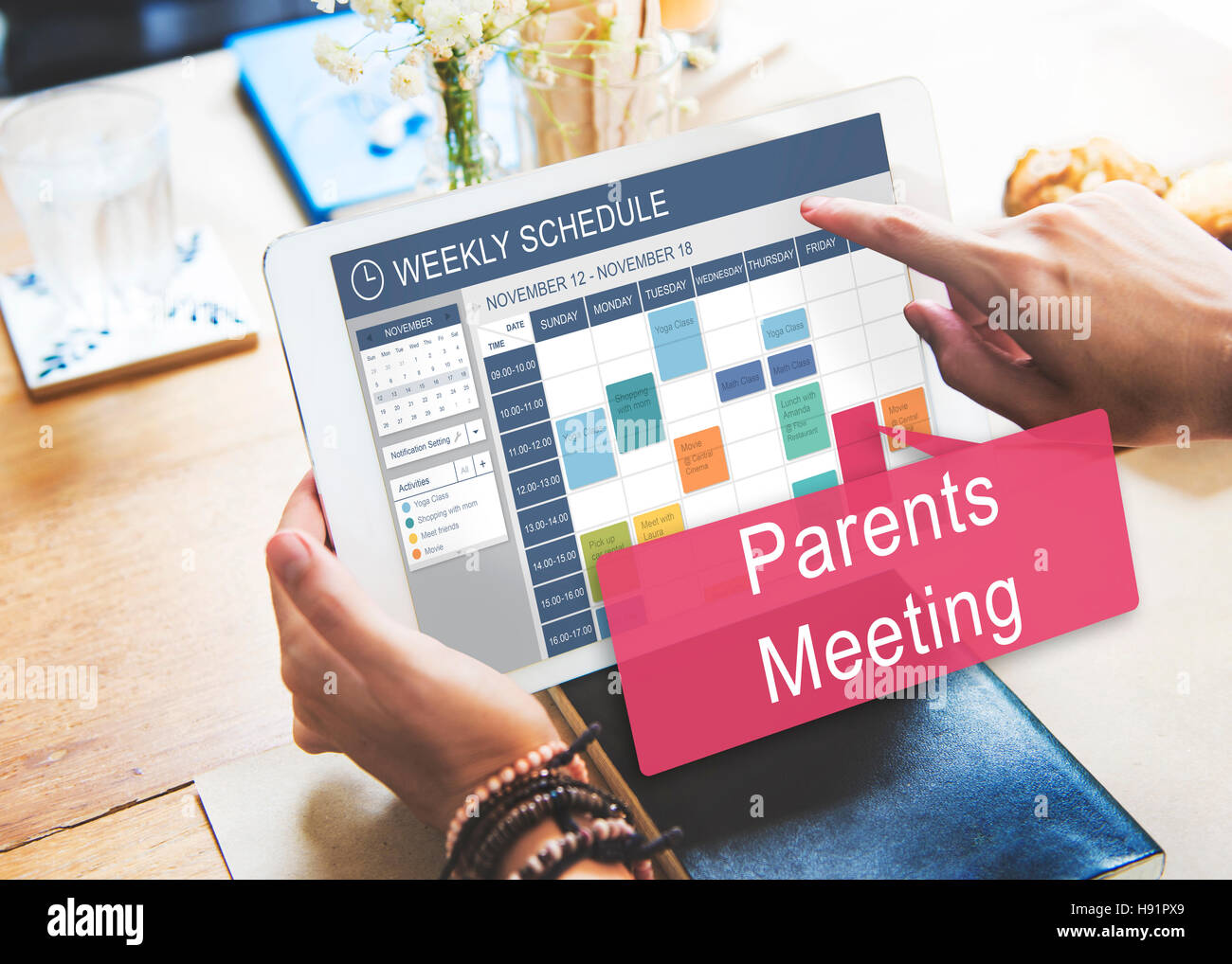 Wöchentlichen Zeitplan Erinnerung Aktivitäten Planer Konzept Stockfoto