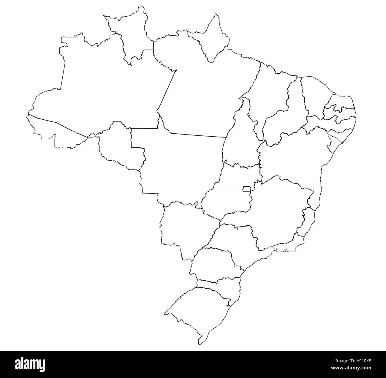 Staaten und Regionen auf Administration Karte von Brasilien mit Flaggen Stockfoto