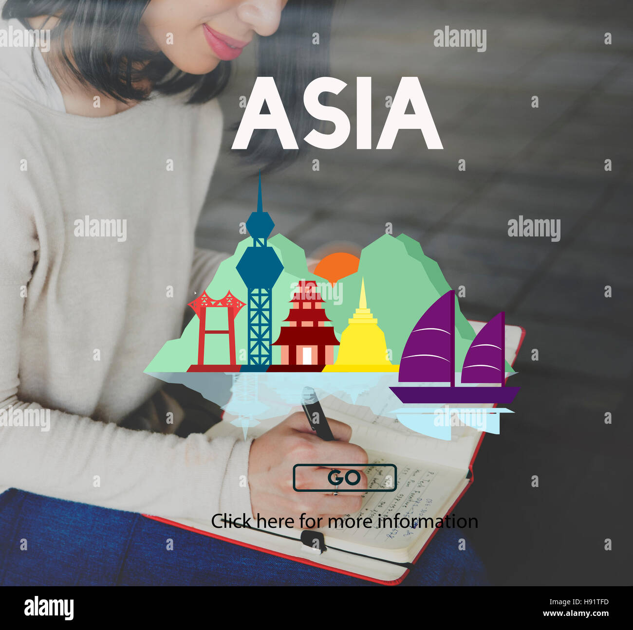 Osten Asien Kontinent Informative Kultur Grafikkonzept Stockfoto