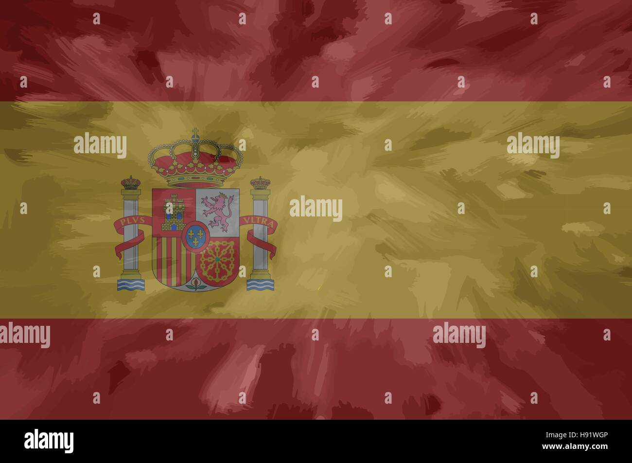 Spanien-bemalt / gezeichnete Vektor-Flagge. Dramatische, ungewöhnliche Optik. Vektor-Datei enthält Flagge und Textur-Layer Stock Vektor