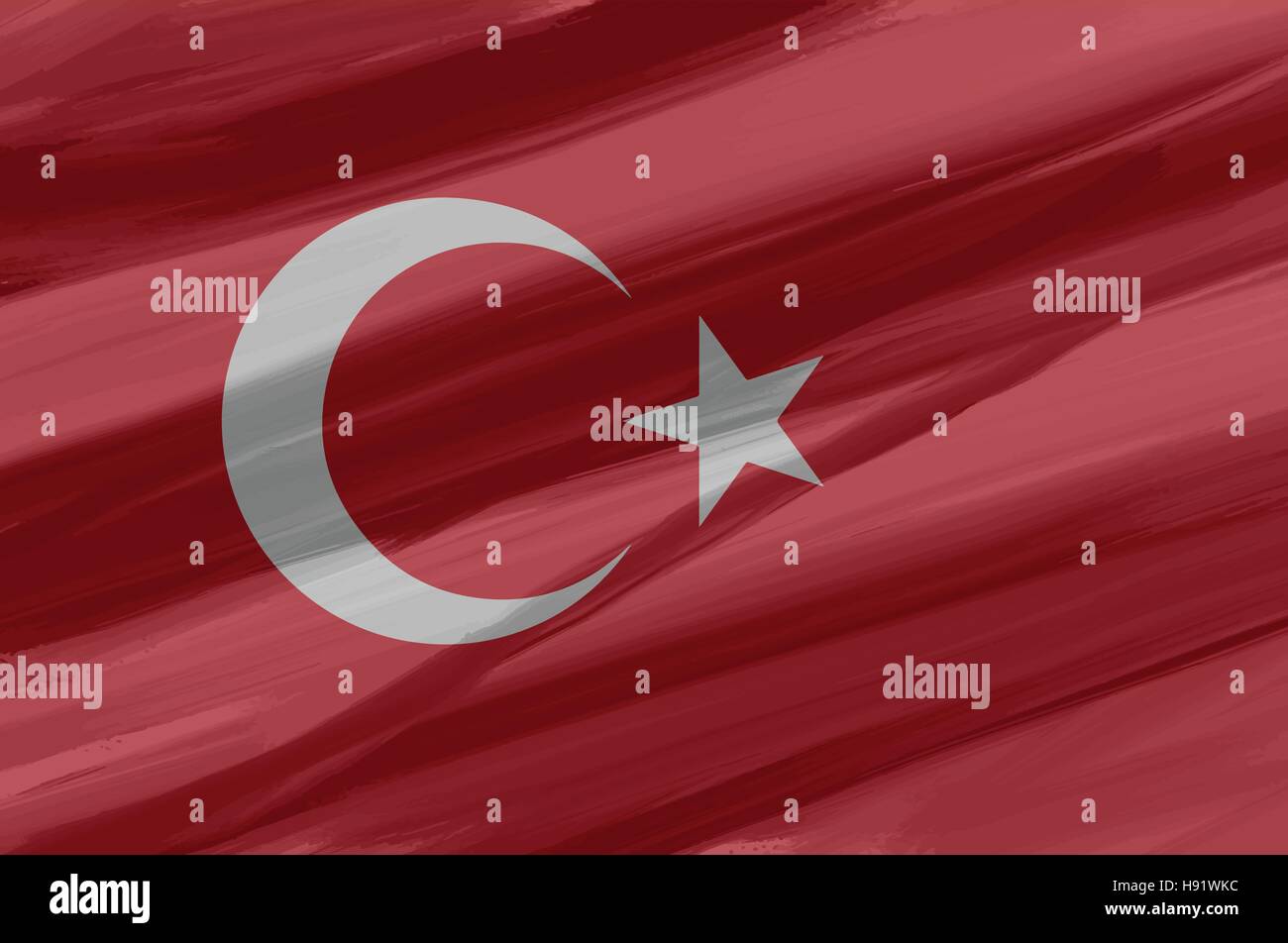 Türkei Flagge bemalt / gezeichnete Vektor. Dramatische, ungewöhnliche Optik. Vektor-Datei enthält Flagge und Textur-Layer Stock Vektor