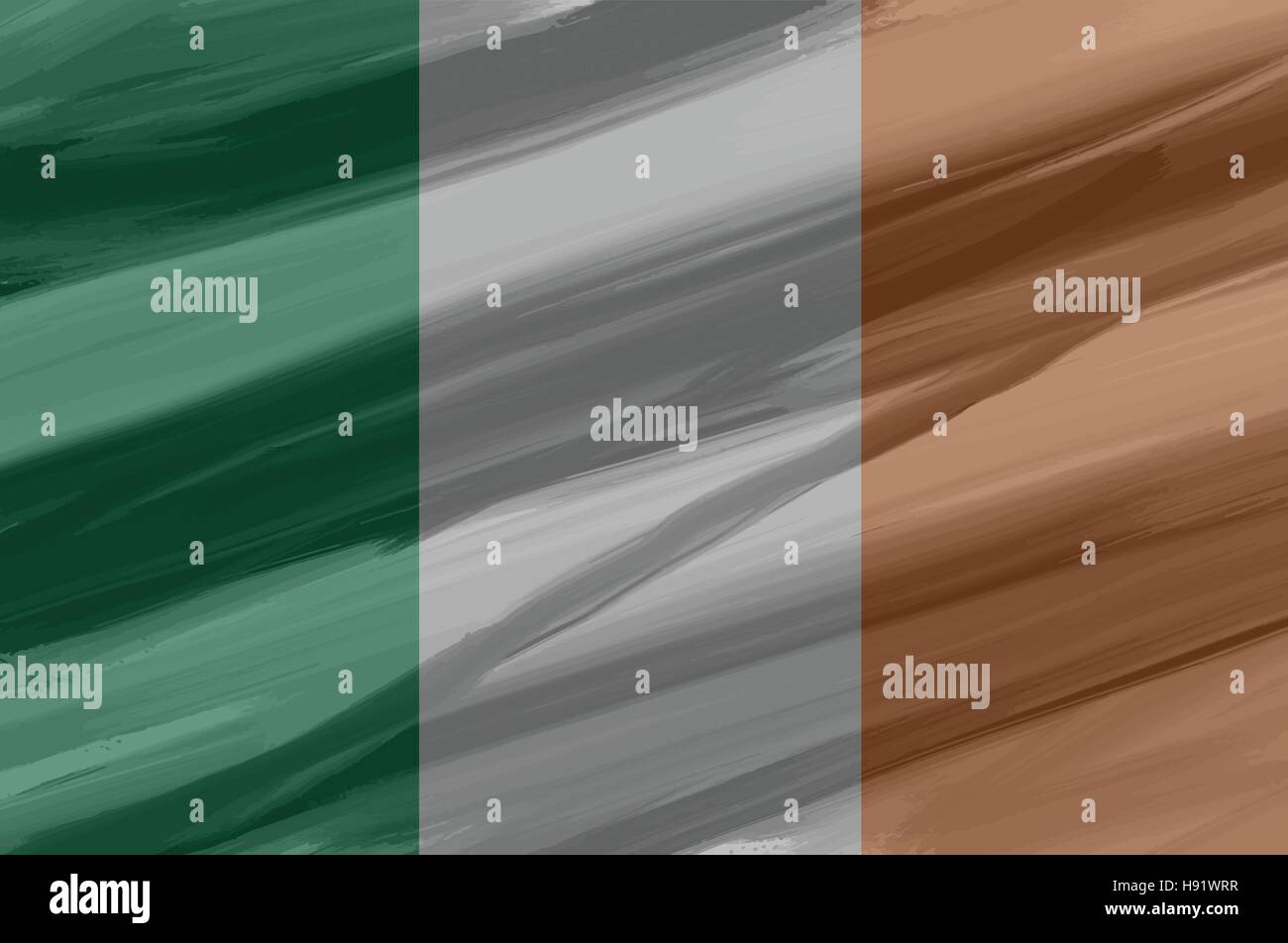 Irland bemalt / gezeichnete Vektor Flagge. Dramatische, ungewöhnliche Optik. Vektor-Datei enthält Flagge und Textur-Layer Stock Vektor