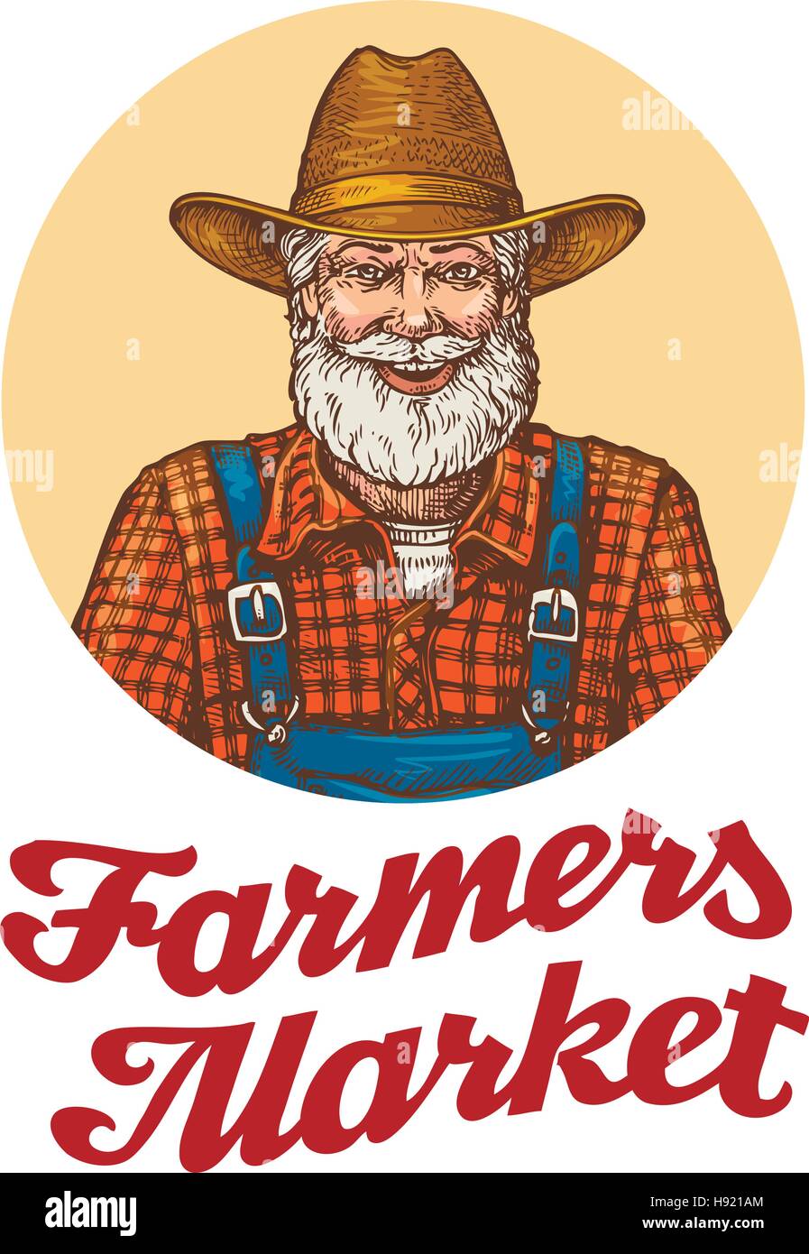 Bauern-Markt-Vektor-Logo oder Symbol. Bauer mit Hut Stock Vektor