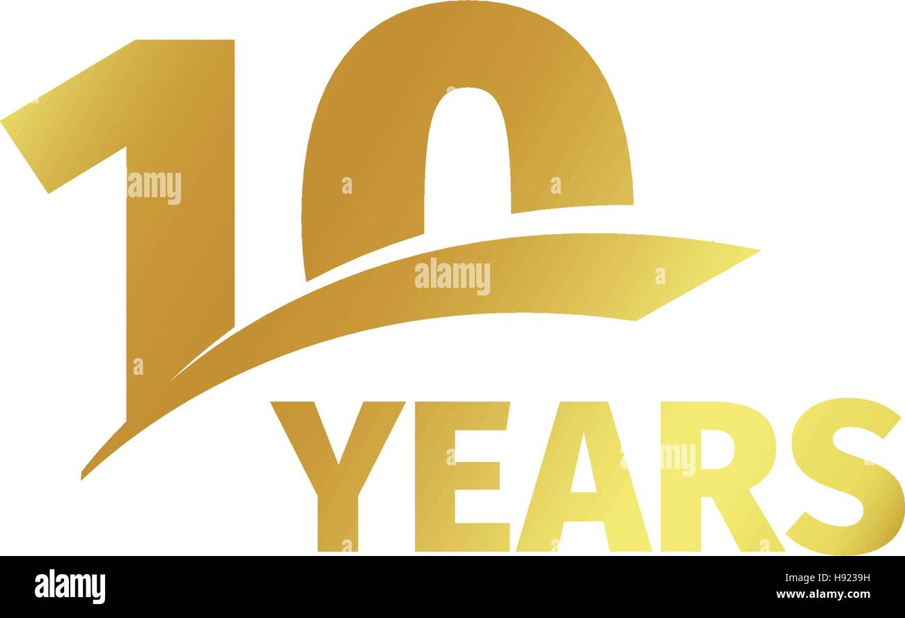 isolierte abstract golden 10 jubilaumslogo auf weissem hintergrund 10 anzahl logo 10 jahre jubilaum feier symbol zehnten geburtstag emblem vektor illustration h9239h