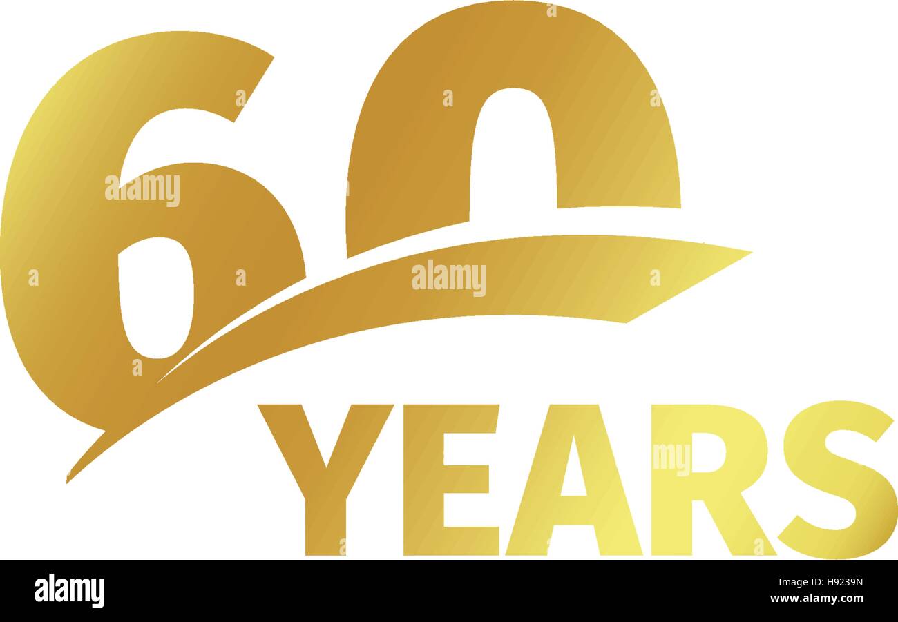 Isolierte Abstract golden 60th Jahrestag Logo auf weißem Hintergrund. die Nummer 60 Schriftzug. 60 Jahre Jubiläum Feier Symbol. 60. Geburtstag-Emblem. Vektor-Illustration. Stock Vektor