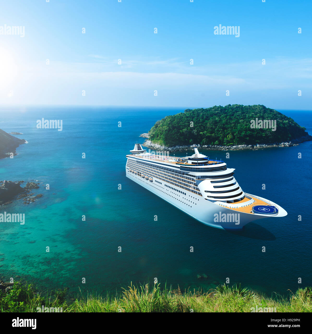 Kreuzfahrt Schiff Urlaub Urlaub Sommer Illustration 3D-Konzept Stockfoto