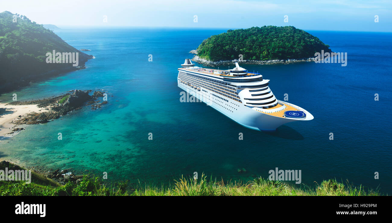 Kreuzfahrt Schiff Urlaub Urlaub Sommer Illustration 3D-Konzept Stockfoto