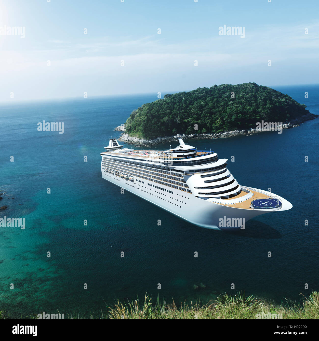 Kreuzfahrt Schiff Urlaub Urlaub Sommer Illustration 3D-Konzept Stockfoto