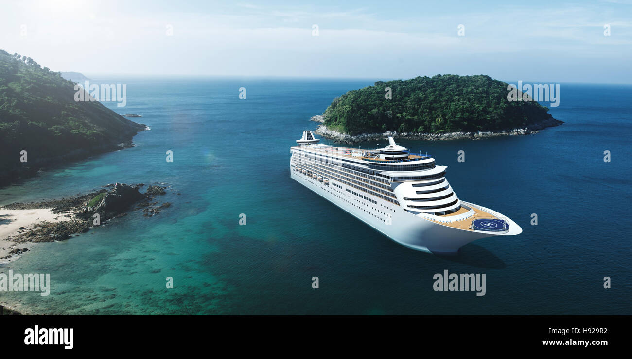 Kreuzfahrt Schiff Urlaub Urlaub Sommer Illustration 3D-Konzept Stockfoto