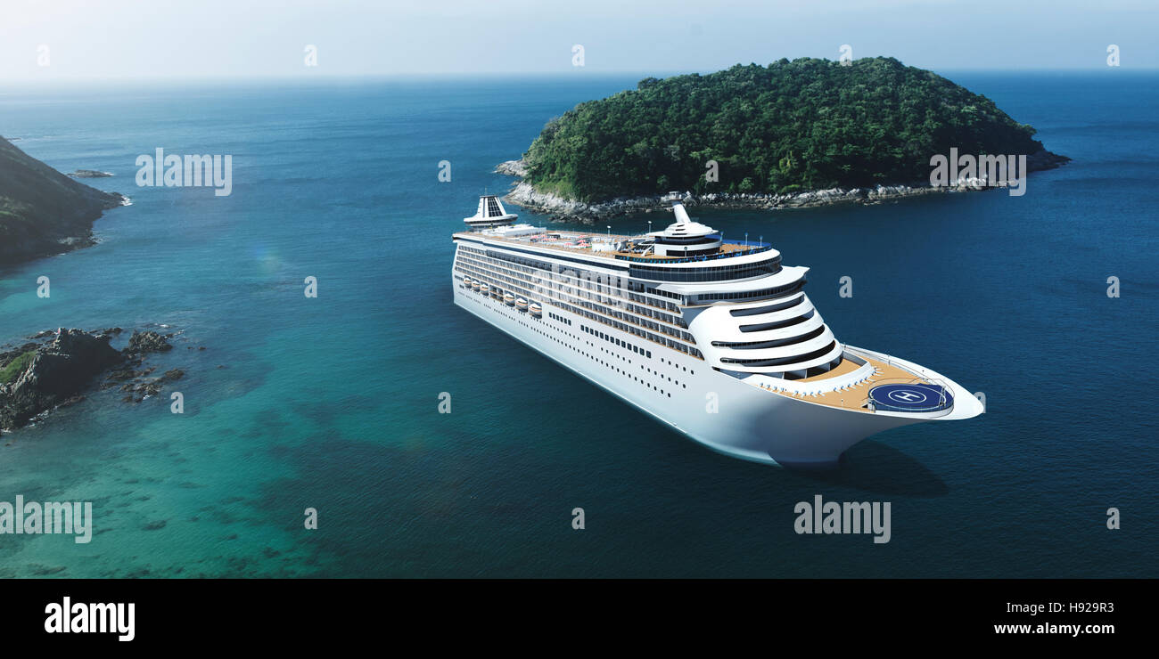 Kreuzfahrt Schiff Urlaub Urlaub Sommer Illustration 3D-Konzept Stockfoto