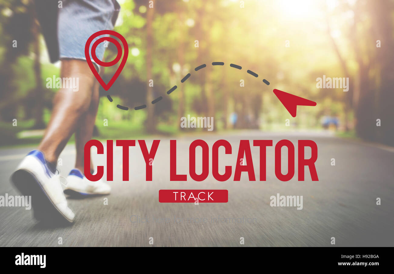 City-Locator-Richtung-Metropole-Bevölkerung-Konzept Stockfoto