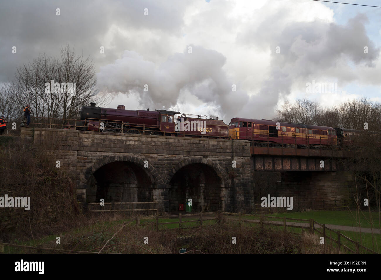 Dampfzug auf East Lancs Eisenbahn Stockfoto