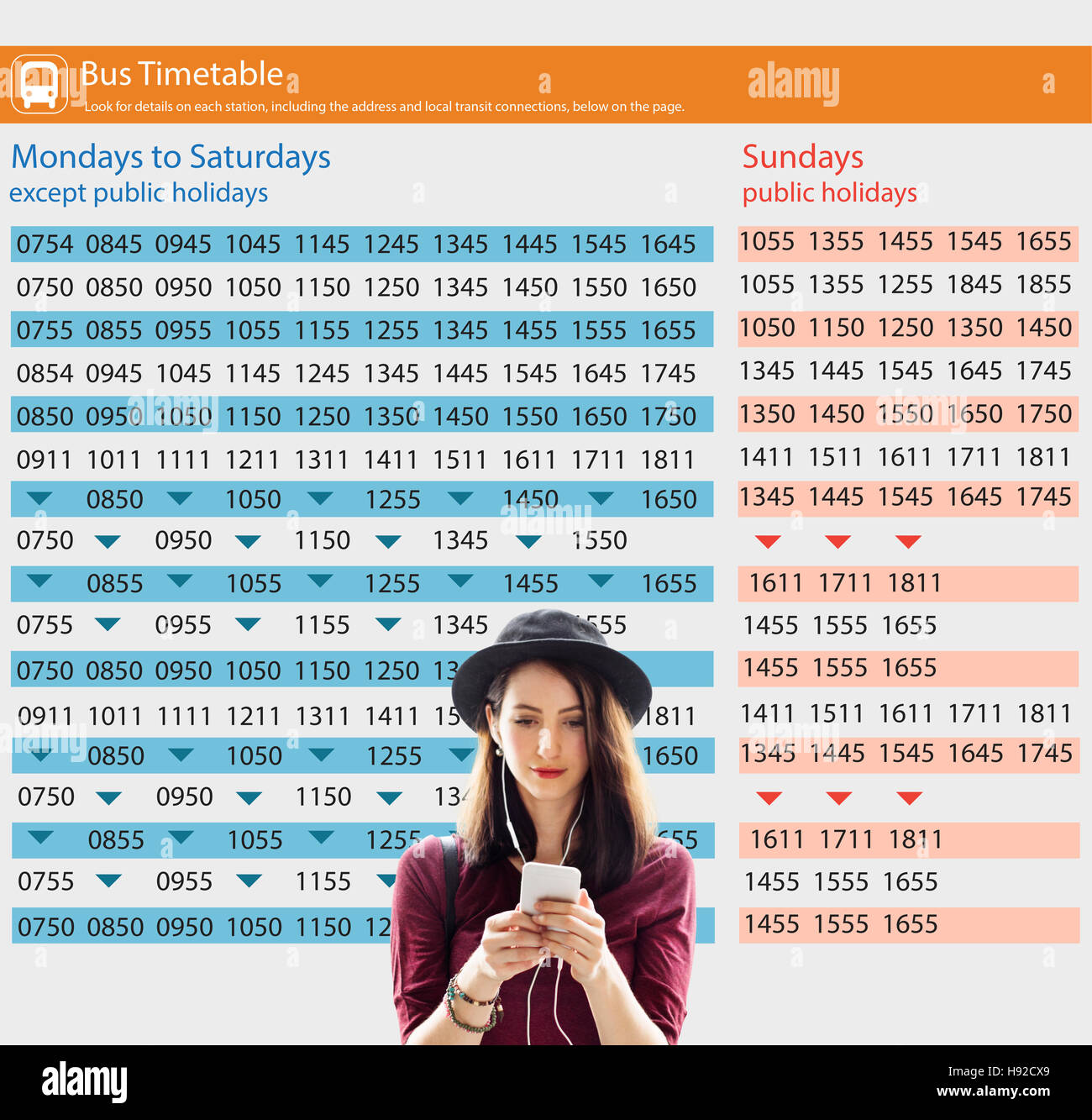 Öffentliche Verkehrsmittel Bus Zeitplan Verkehrskonzept Stockfoto