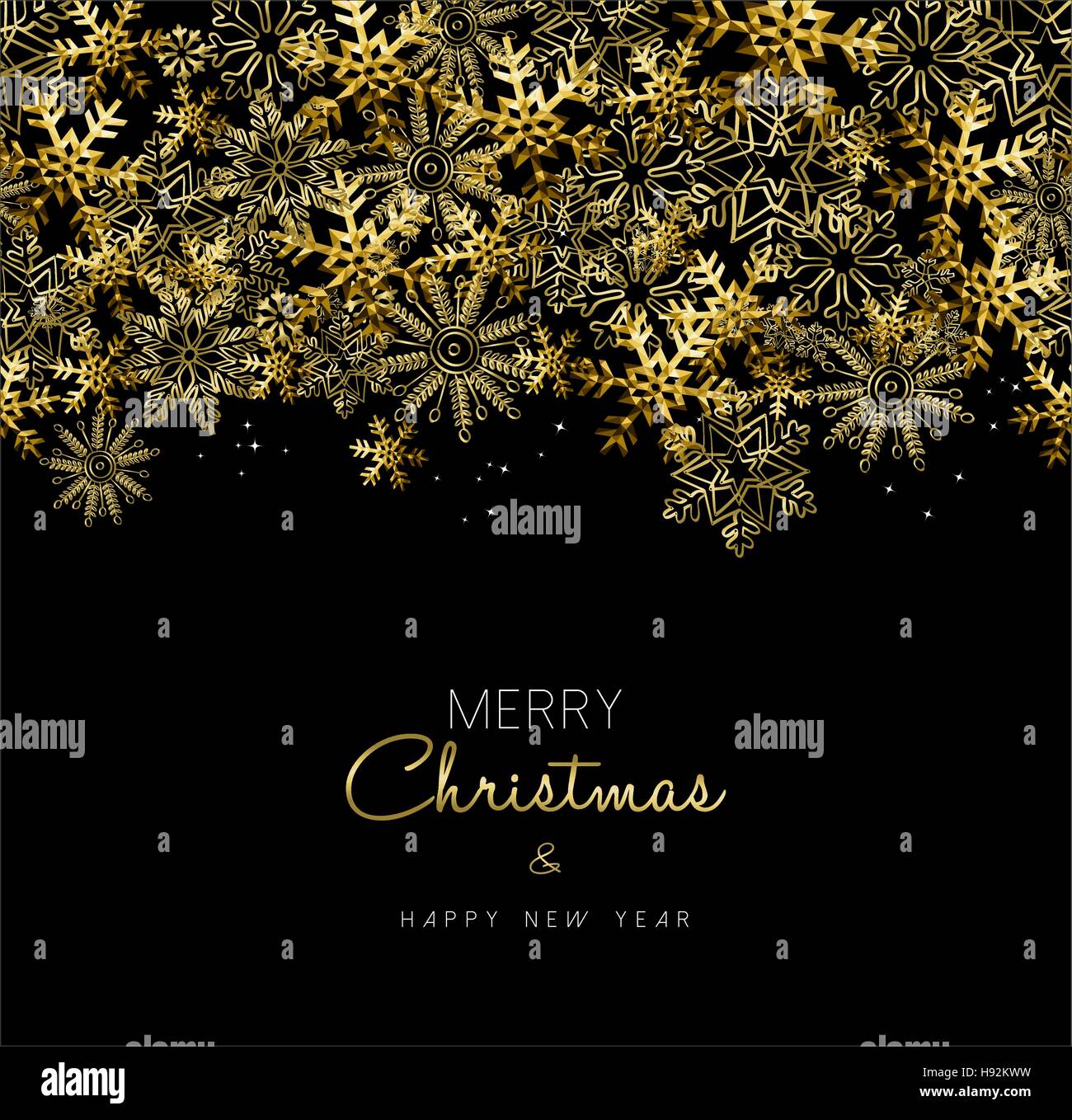 Frohe Weihnachten, frohes neues Jahr Grußkarte Design mit gold Schneeflocke Dekoration zur Weihnachtszeit. EPS10 Vektor. Stock Vektor
