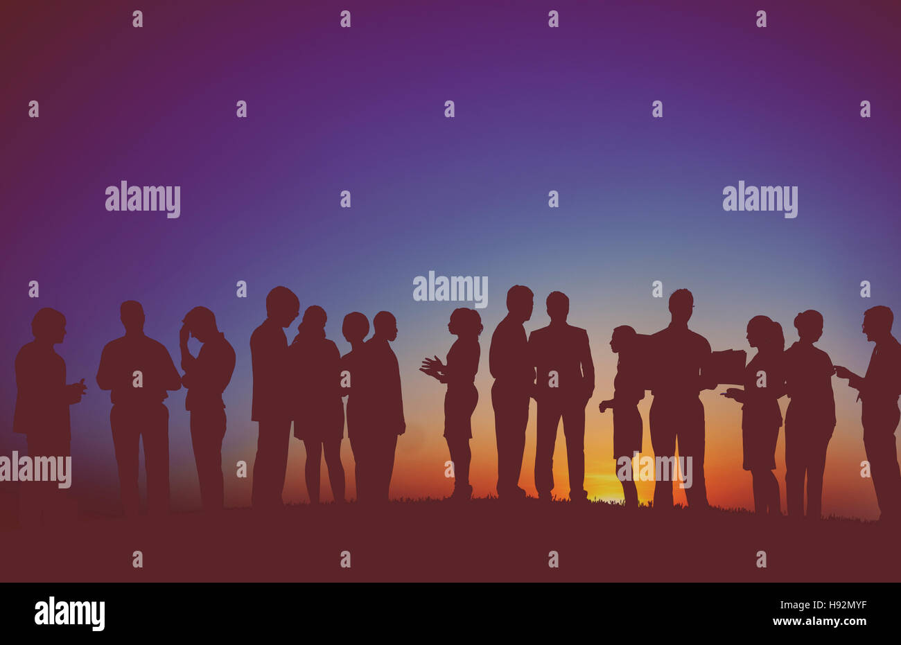 Gruppe Menschen Interaktion Silhouette Geschäftskonzept Stockfoto