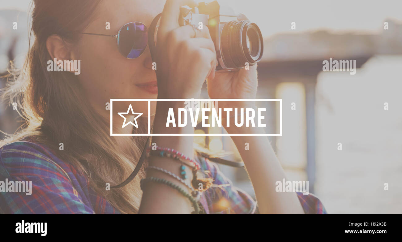 Abenteuer-Reisende Ziel entdecken Sie Reise-Konzept Stockfoto