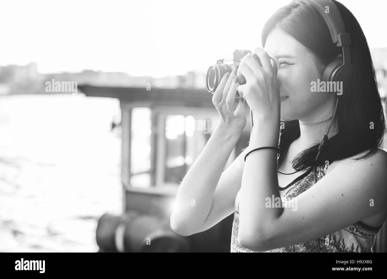 Mädchen-Abenteuer-Hangout Reisen Urlaub Fotografie Konzept Stockfoto