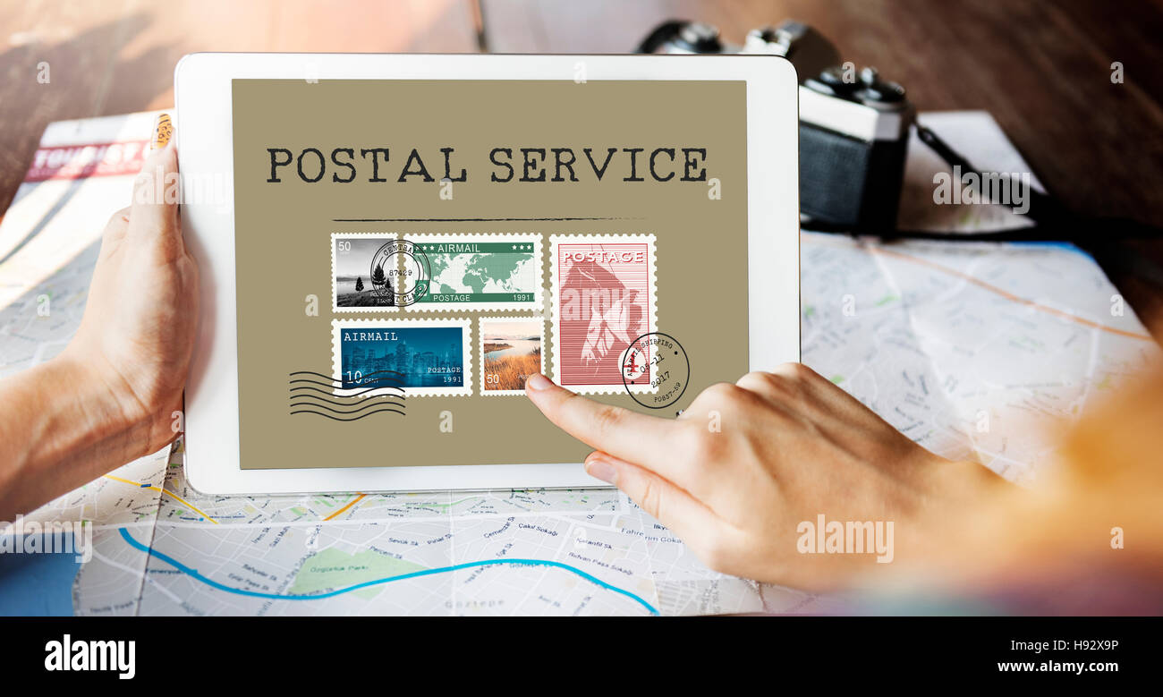 Paket Post Porto Stempel Mailkonzept Stockfoto