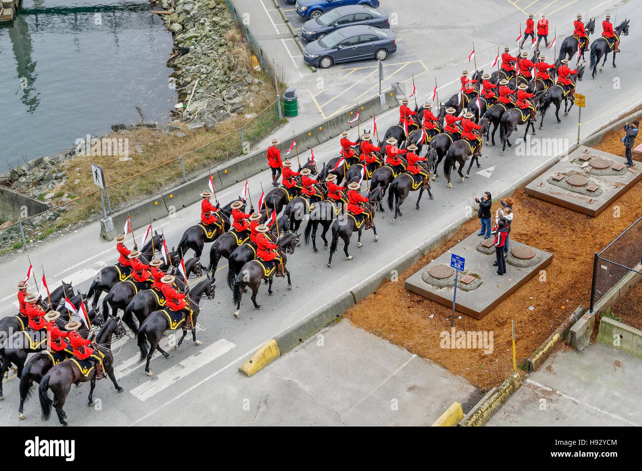 RCMP Musical-Fahrt auf den Straßen von Vancouver, British Columbia, Kanada Stockfoto