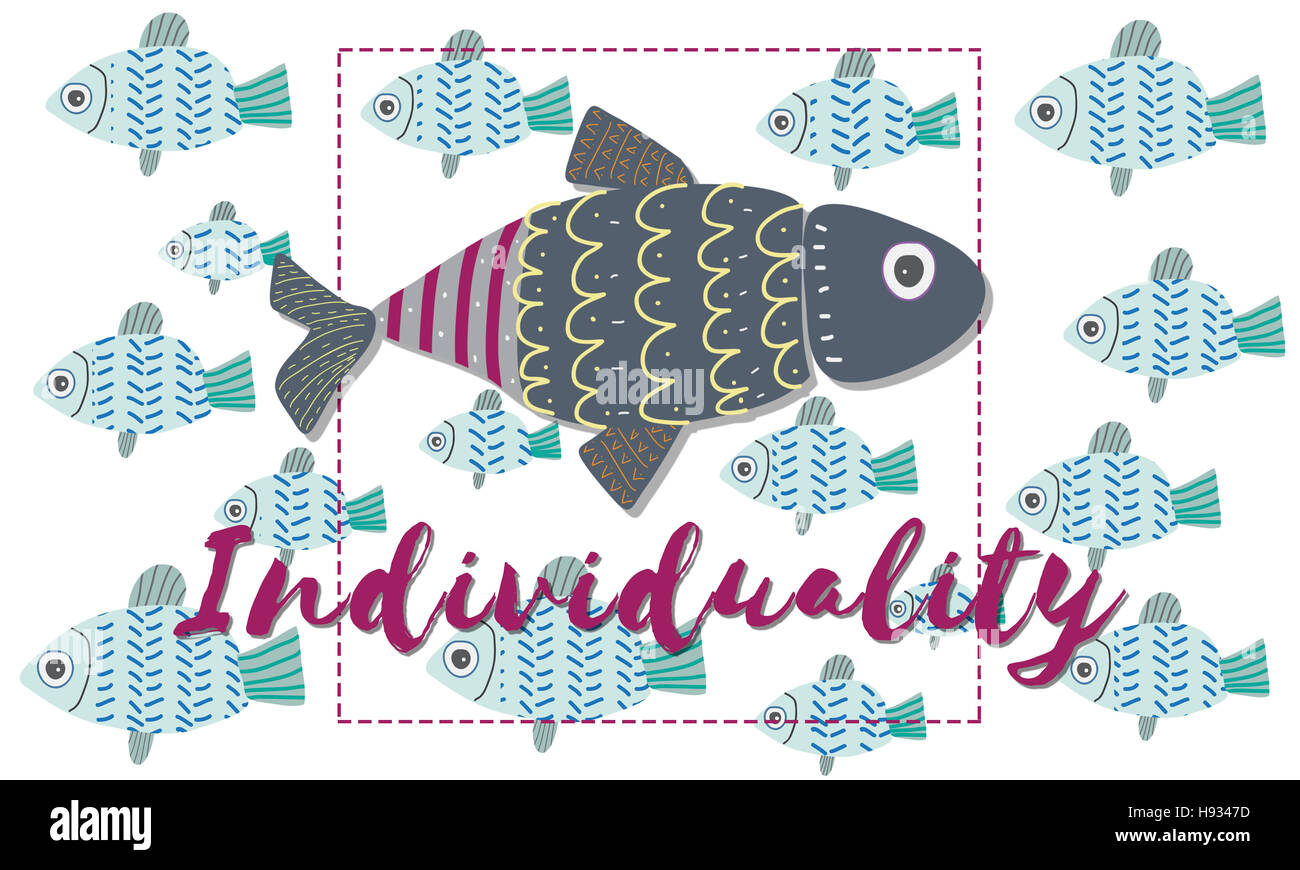 Individualität einzigartig verschiedene Fische Grafikkonzept Stockfoto