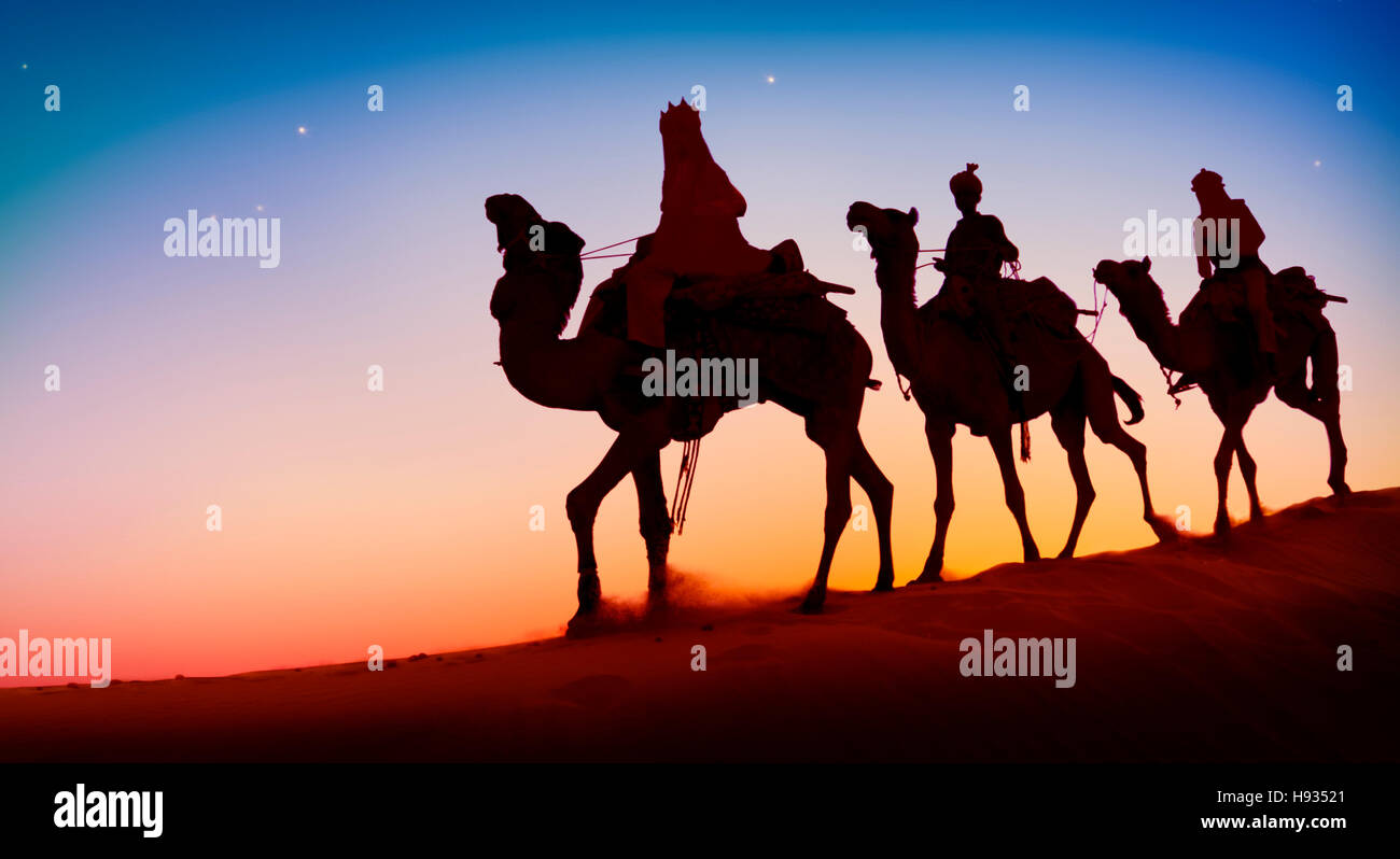 Drei Weise Männer Camel Travel Wüste Bethlehem Konzept Stockfoto