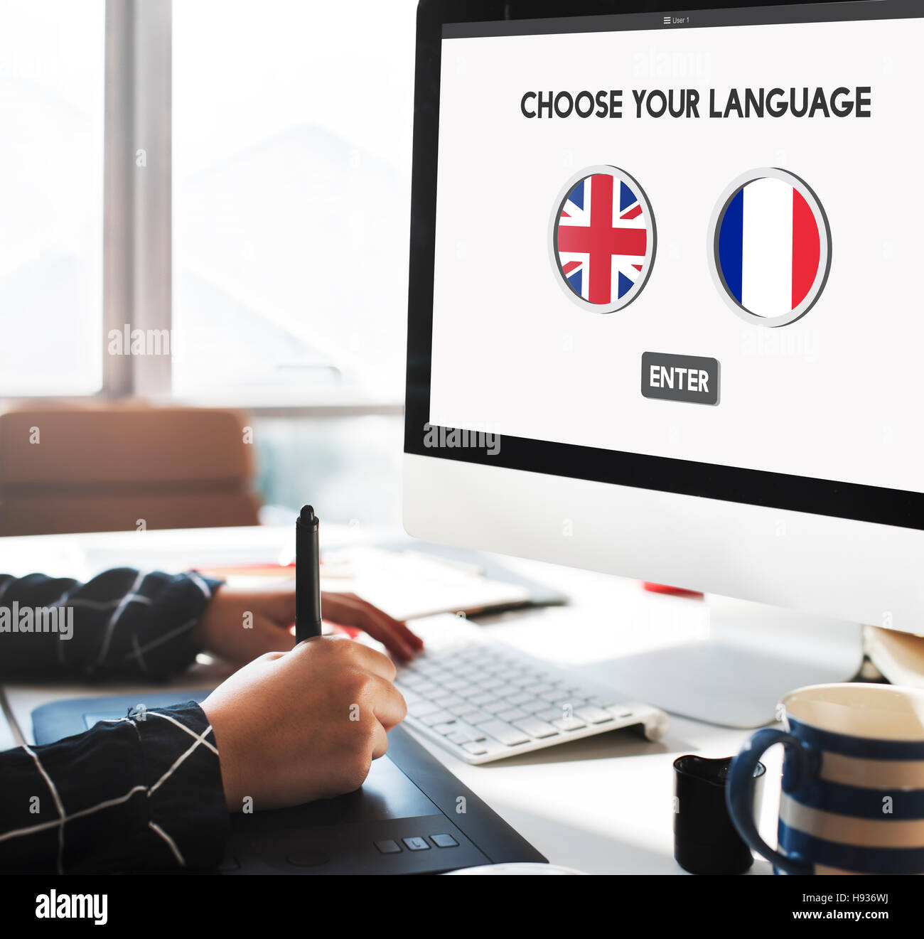Sprache Wörterbuch Englisch Französisch Konzept Stockfoto