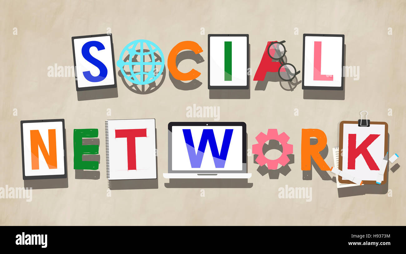 Soziales Netzwerk soziale Medai Technologie verbunden Konzept Stockfoto