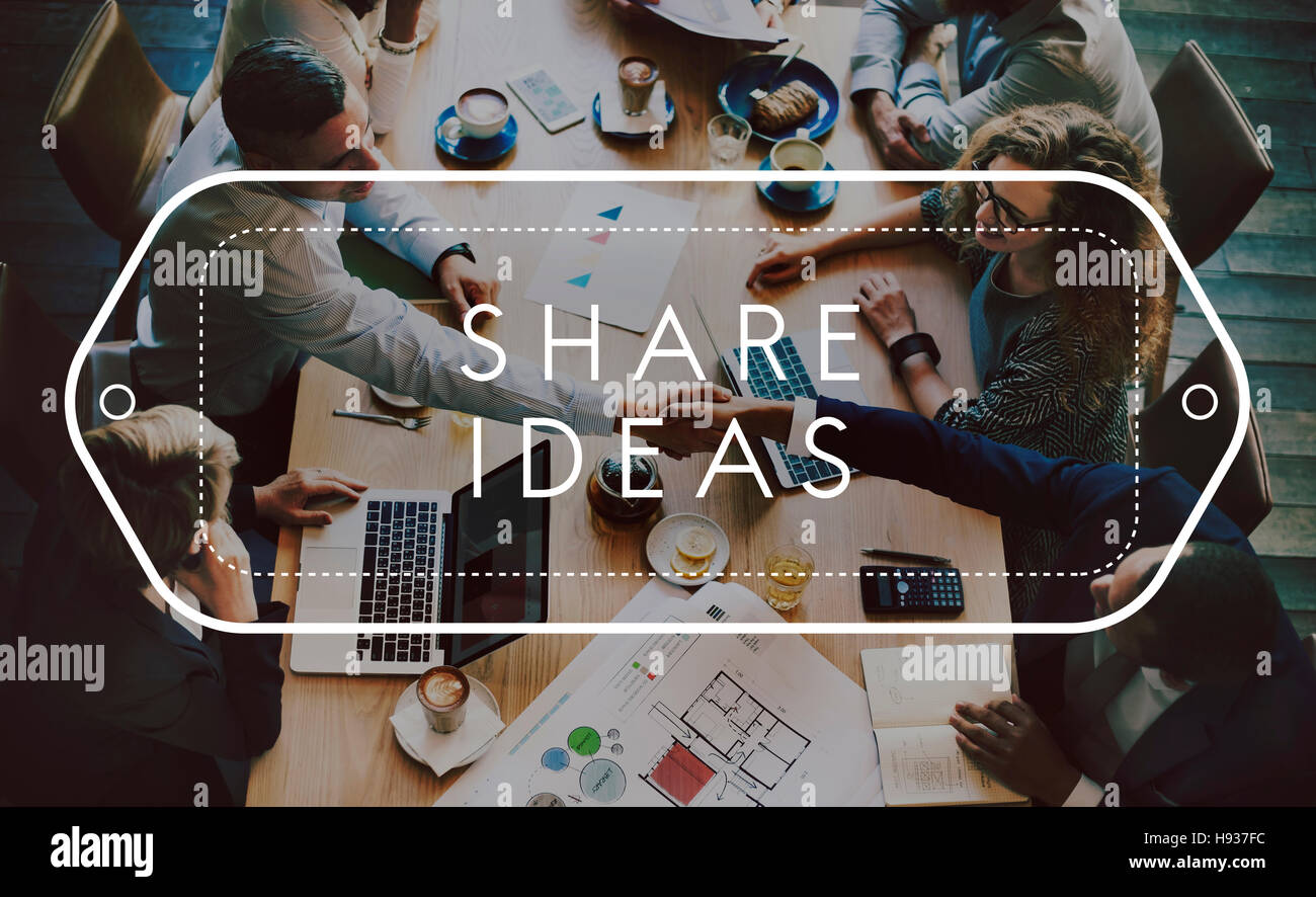 Teilen Sie Ideen Momente Verbindung Anteil soziale Konzept Stockfoto