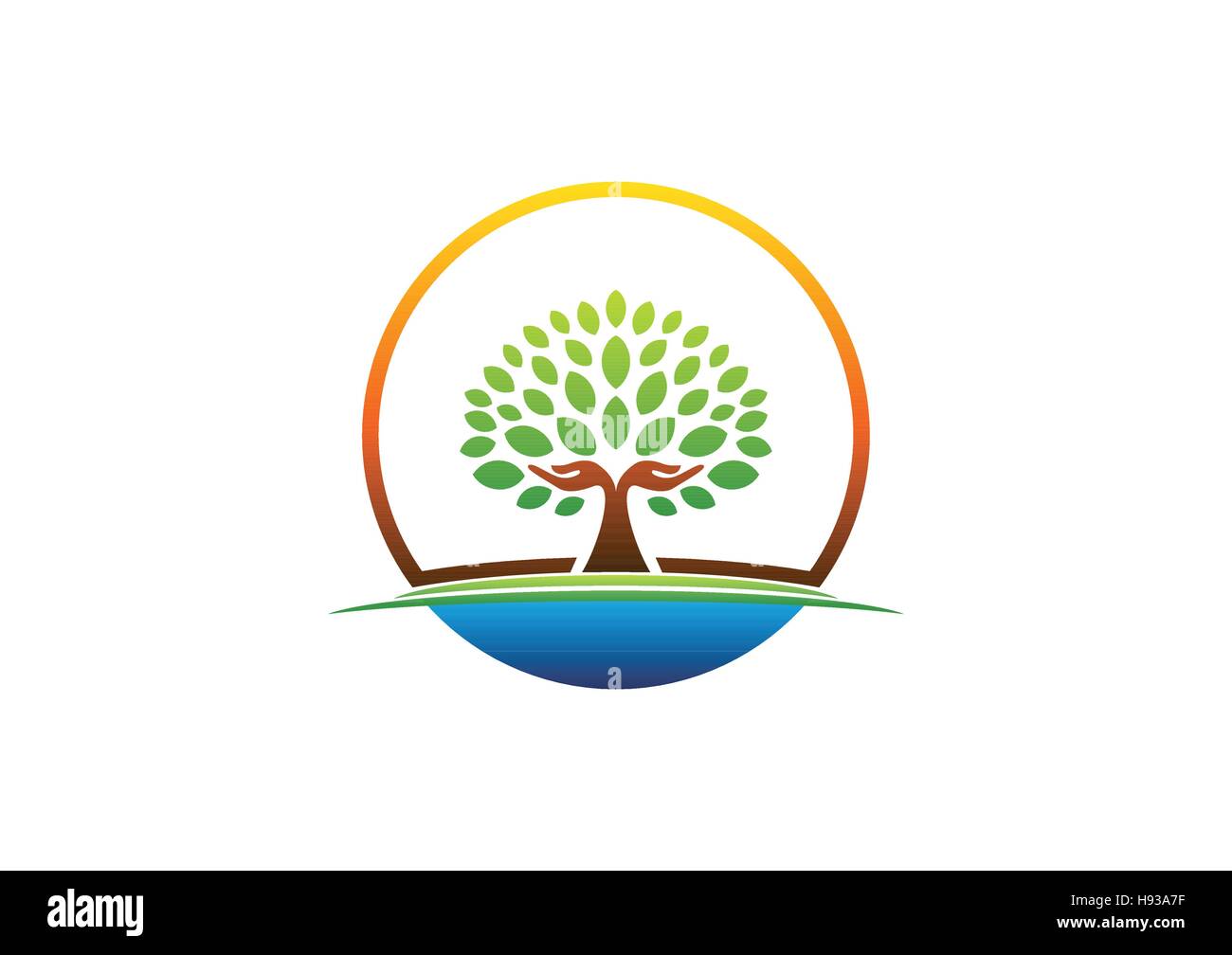 Hand, Baum-Logo, natürliche Hände Baum Kreissymbol, Kreissymbol Wellness, Yoga-Gesundheitswesen Vektor-design Stock Vektor