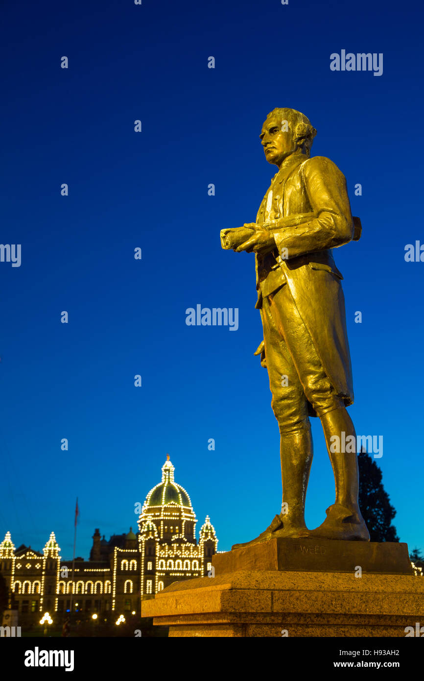 Captain Cook, Statue, Victoria, Hafen, Vancouver Island, British Columbia, Kanada Stockfoto