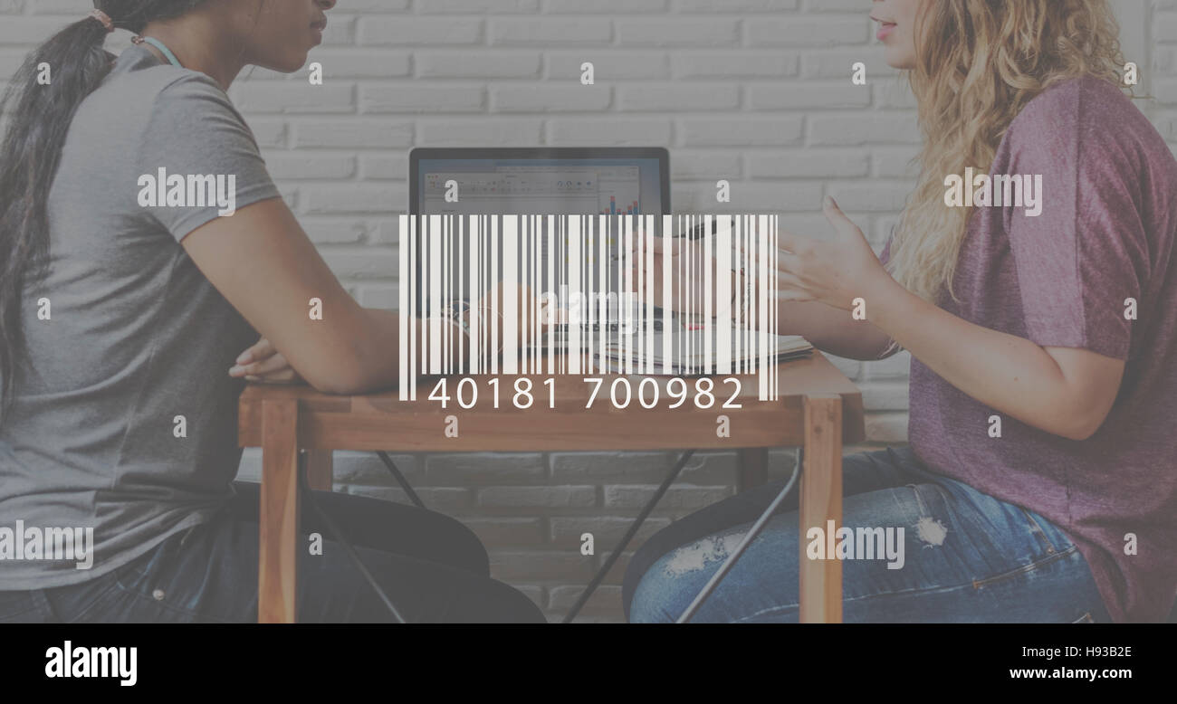 Barcode-Etikett Laser Logistik Lagerung Scan-Konzept Stockfoto