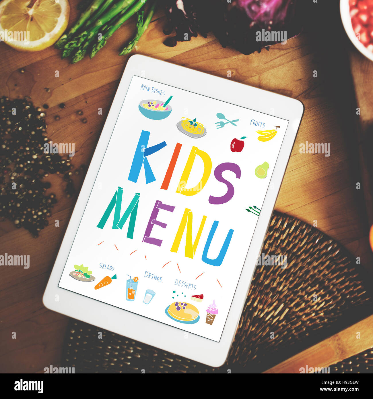 Kinder Menü Küche Gerichte essen Konzept Stockfoto