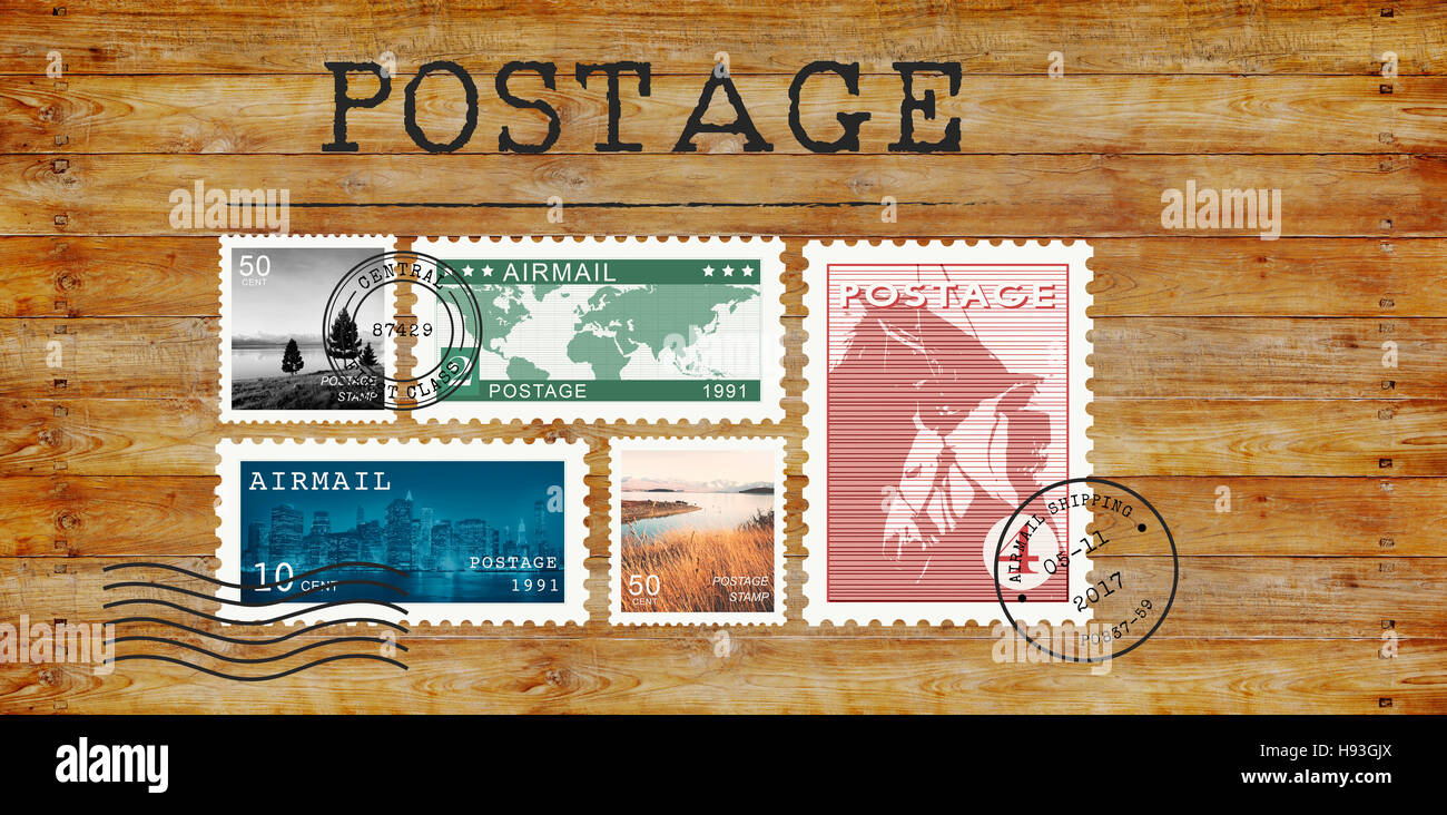 Porto Brief Paket Stempel Mail Grafikkonzept Stockfoto