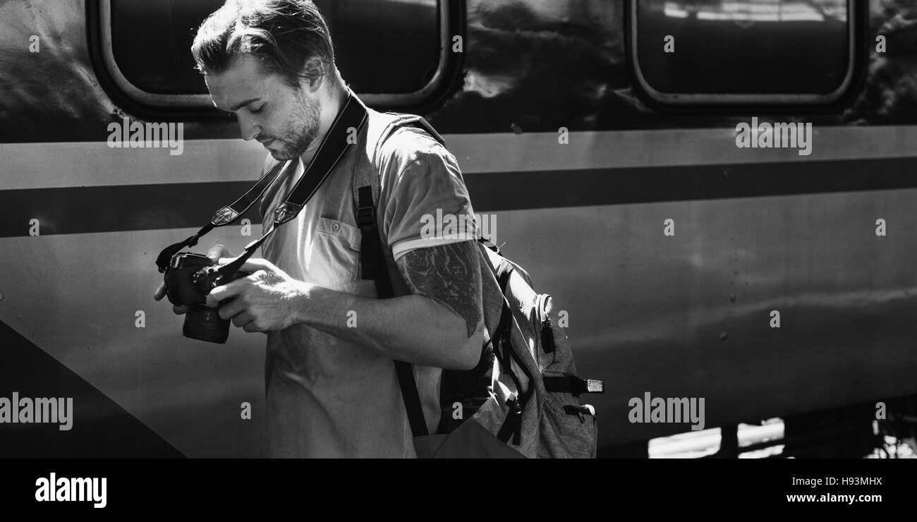 Fotograf Kamera DSLR Aufnahmen Journalist Konzept Stockfoto