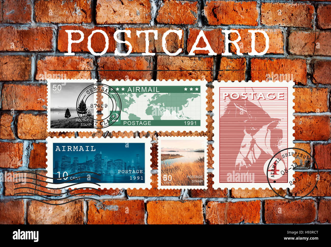 Luftpost Brief Briefmarke Mailkonzept Postkarte Stockfoto