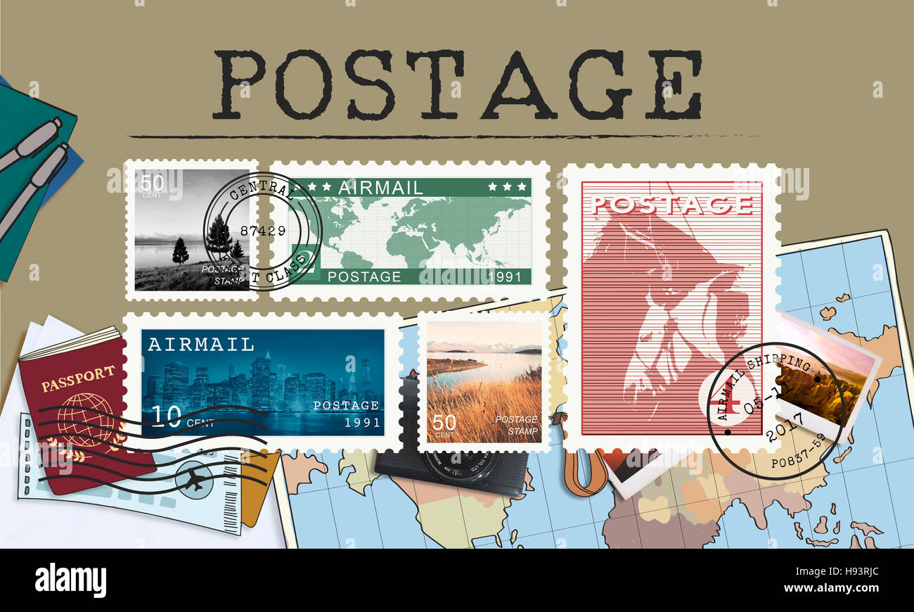 Porto Brief Paket Stempel Mail Grafikkonzept Stockfoto