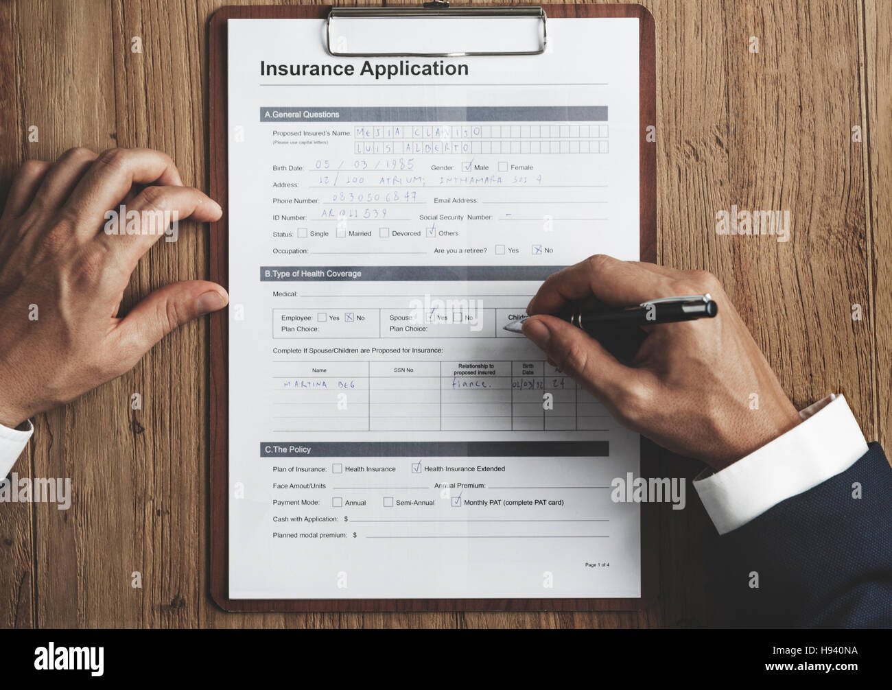 Versicherungsantrag Risiko Management Sicherheitskonzept Stockfoto
