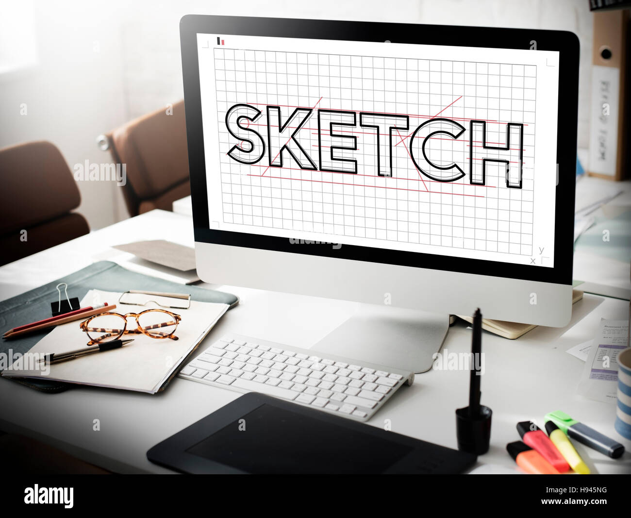 Skizze Design Designer kreative Idee-Konzept Stockfoto