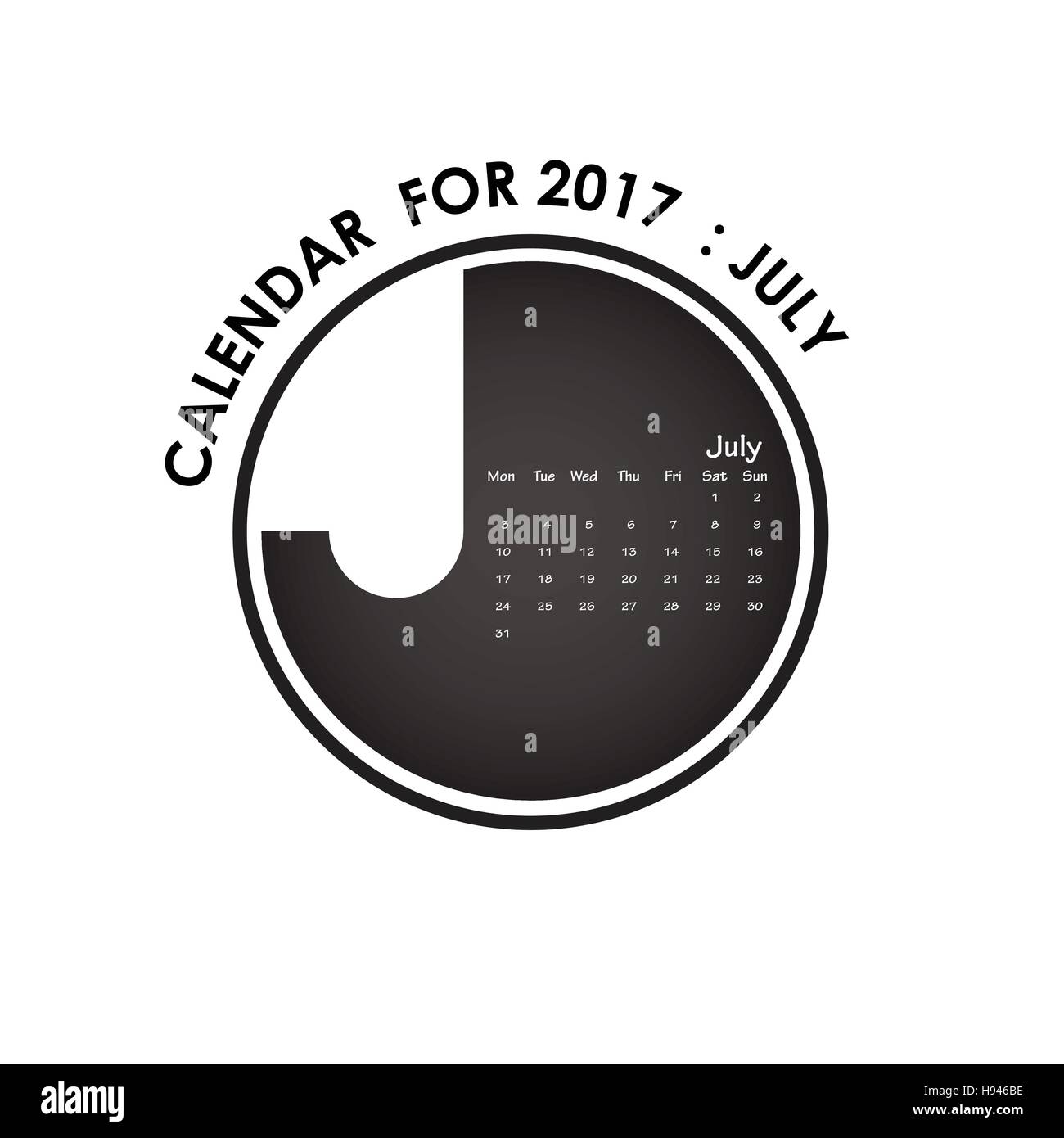 2017 Kalender Vector Design Briefpapier-Vorlage. Kalender für Juli 2017.Vector Abbildung. Stock Vektor