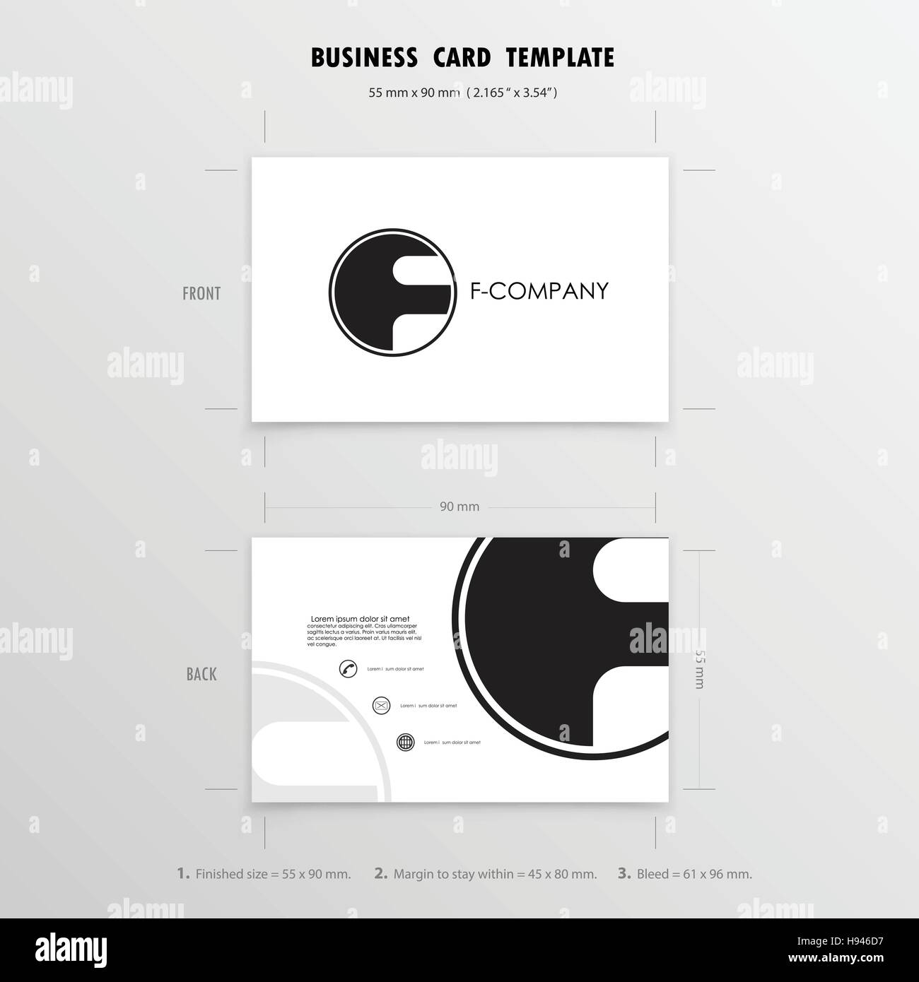 Visitenkarten-Design-Vorlage. Name-Karten-Symbol. Größe 55 x 90 mm (2.165 in x 3,54 Zoll). Vektor-illustration Stock Vektor