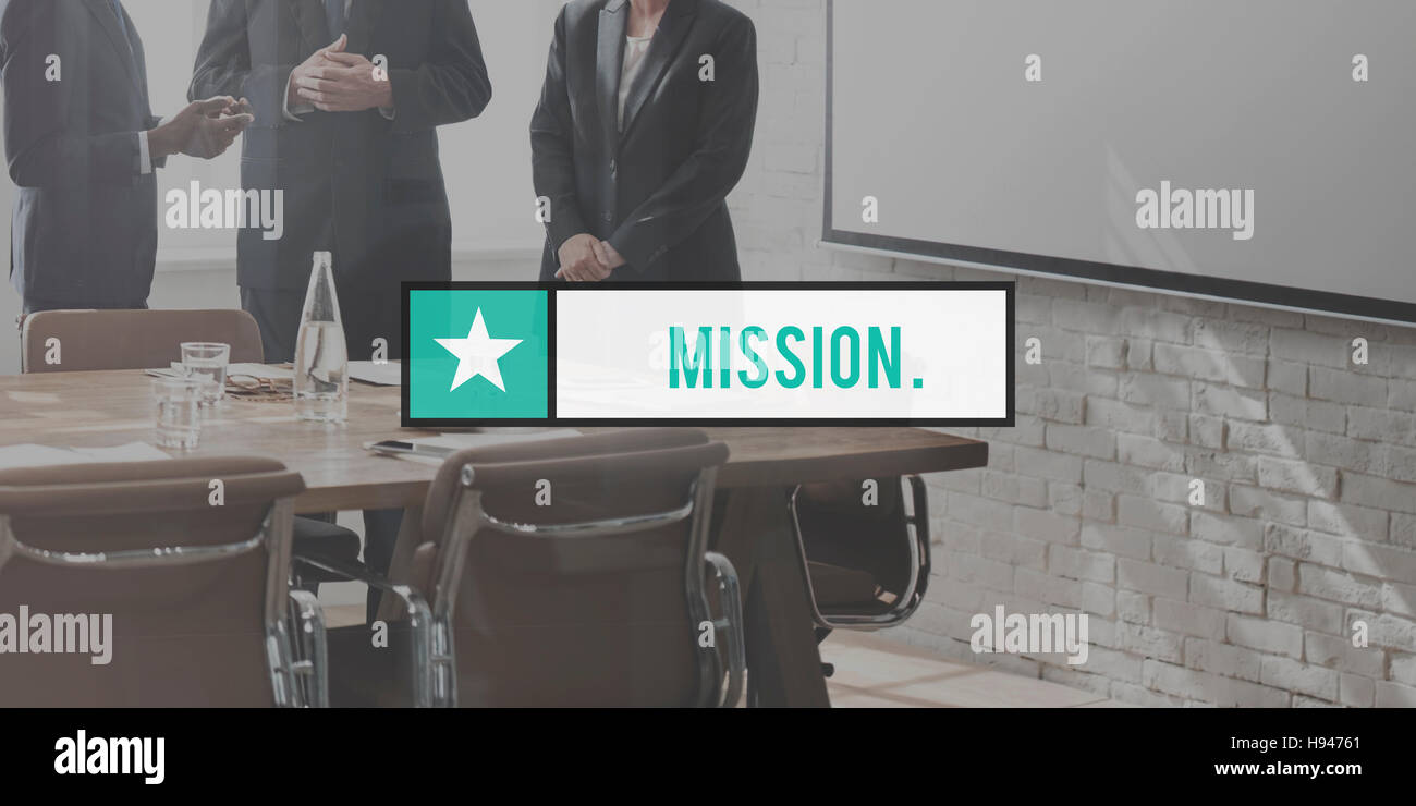 Mission Ziele Ziel Bestrebungen Motivation Strategiekonzept Stockfoto