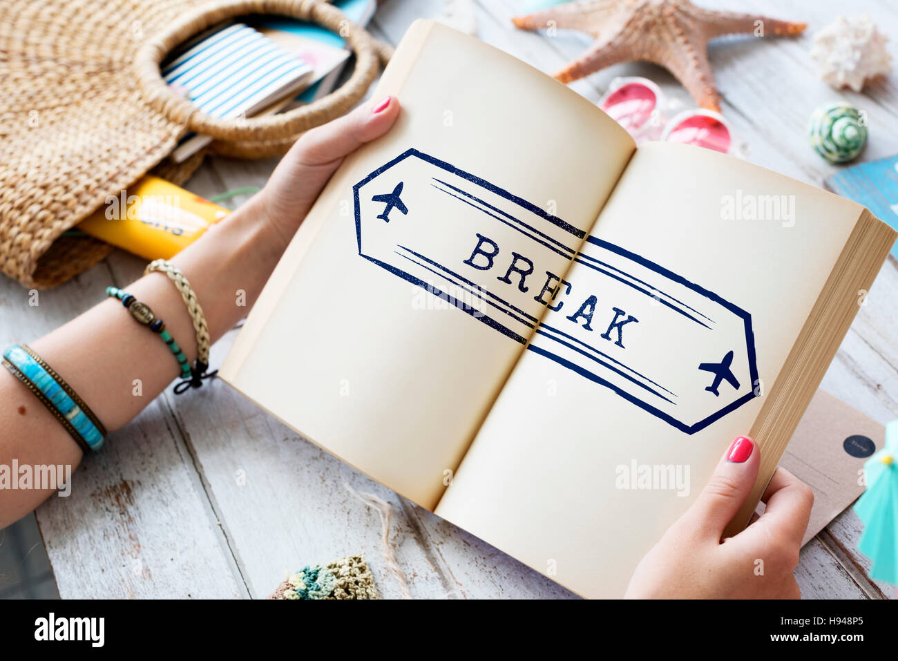 Abenteuer Urlaub Stempel Reisekonzept Stockfoto