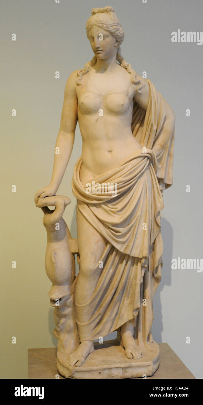 Aphrodite von der Marine Venus-Typ, mit Delphin. 2. Jh. n. Chr. Kopie eines griechischen Originals von 2. bis 1. Jahrhundert BC. Nationales Archäologisches Museum, Naples. Italien. Stockfoto