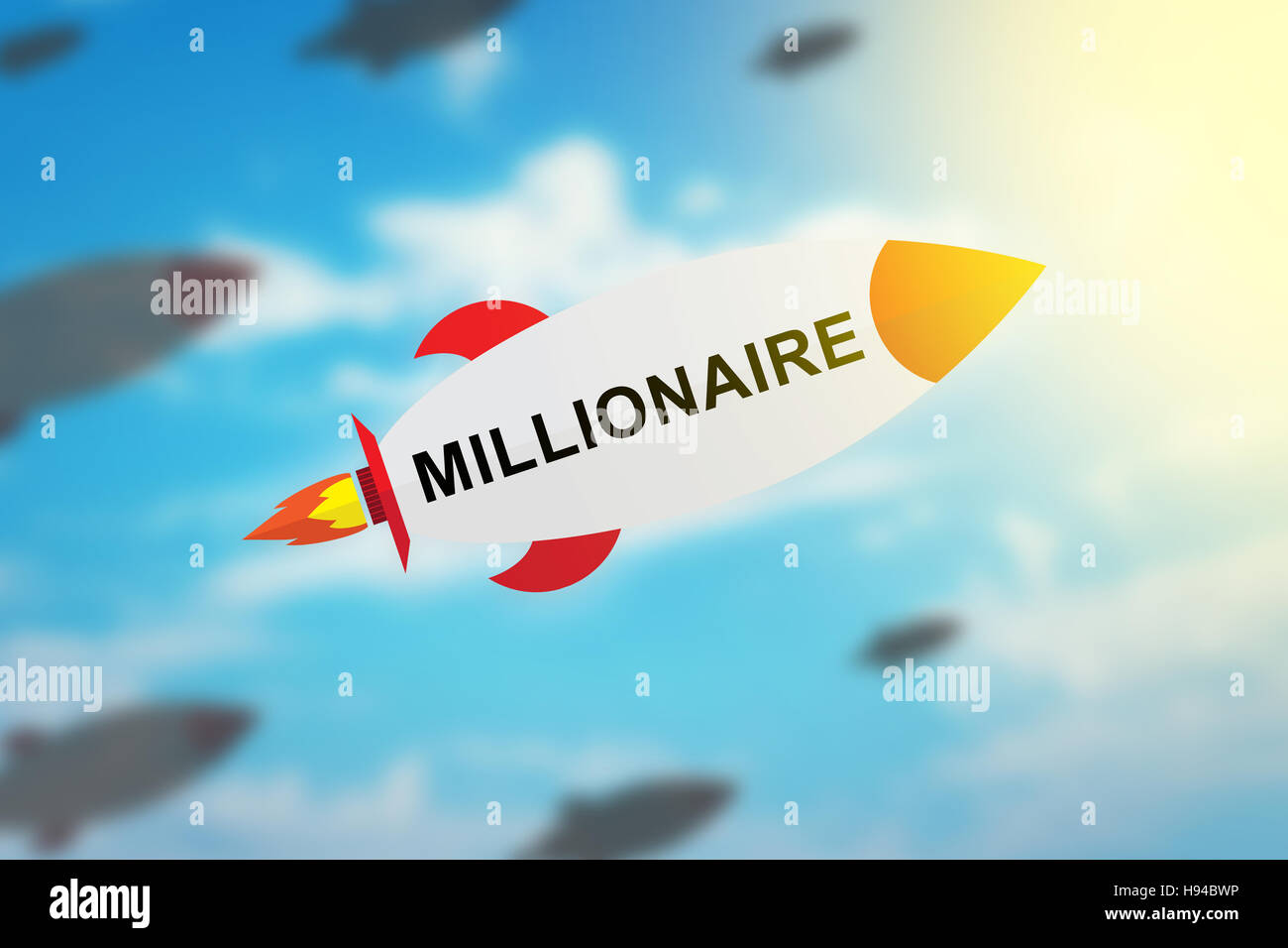 Gruppe von Millionär flache Bauweise Rakete mit unscharfen Hintergrund und weichen Lichteffekt Stockfoto